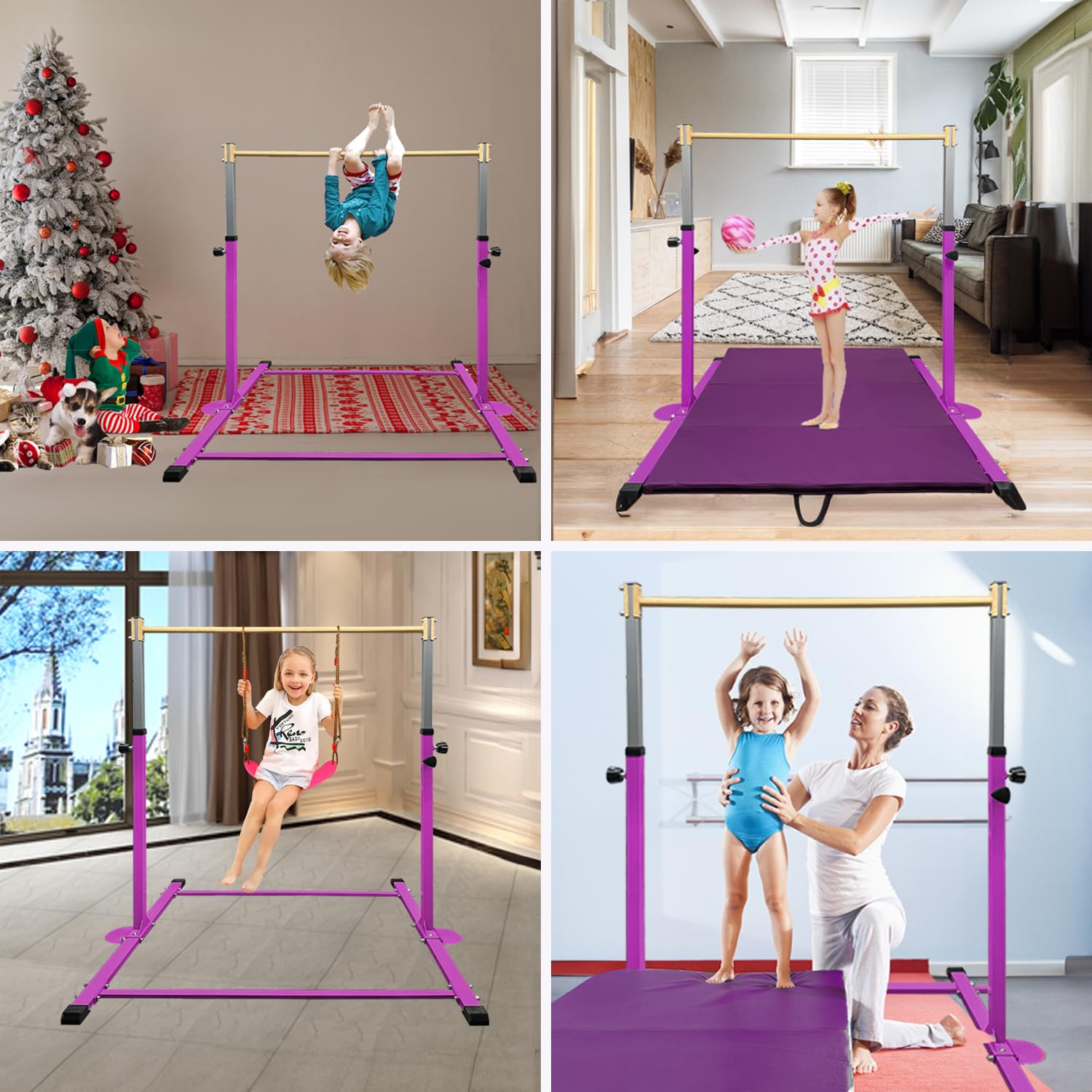 HomeSun Gymnastikstange für Kinder Robuste Kip Bar mit Ringen horizontale Turnreck für Heimtraining Höhenverstellbar 90-150cm Trainingsgerät bis 100 kg Alter 3-15