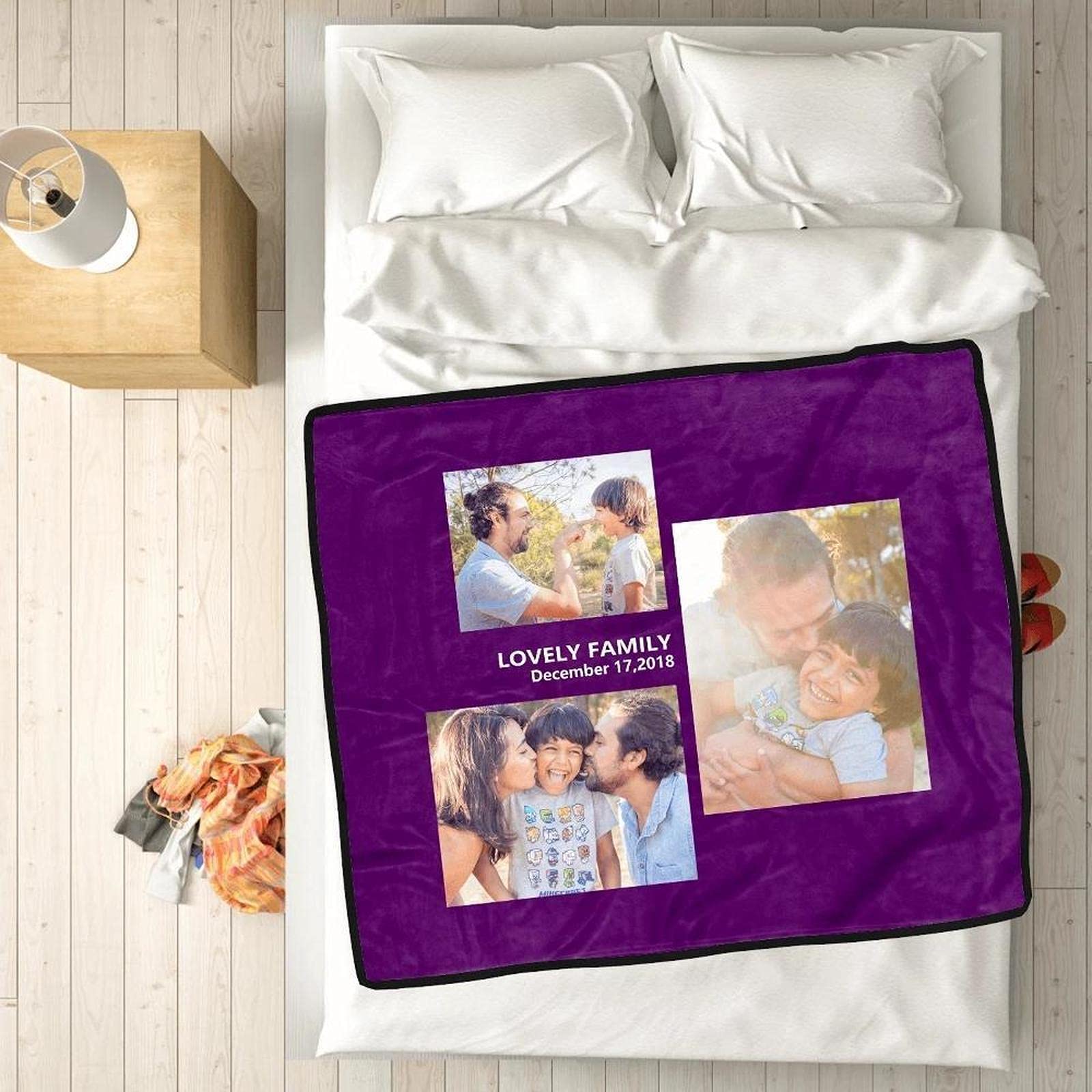 Plaid personnalisé photo : couverture en peluche douce 100x150 cm pour toute la famille