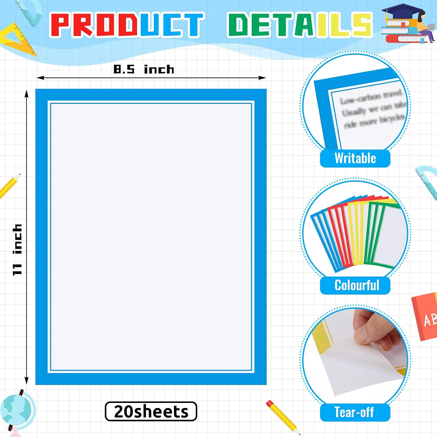Henoyso 100 Pcs Science Fair Board Supplies Back to School Include 80 Trim Scalloped Bulletin Borders 20 Project Printable Adhesive Paper for Classroom Office Display(Red, Yellow, Blue, Green)