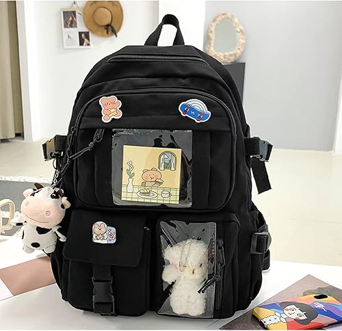 Miniatura 3 de Linda mochila con bonito oso de peluche y bonitos accesorios de alfiler estético de gran capacidad bonita bolsa de libros para niñas y adolescentes