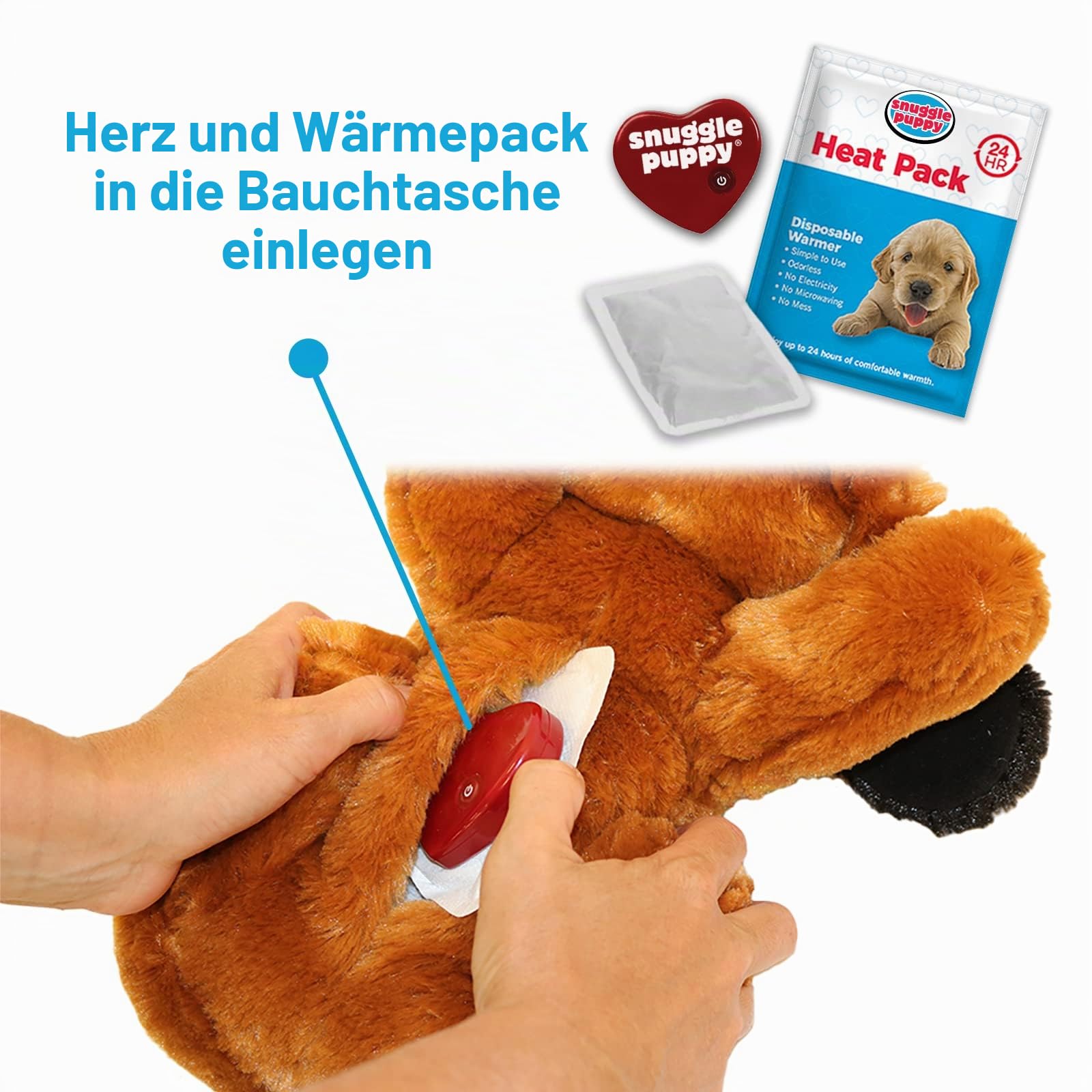 Snuggle Puppy Original Kuscheltier mit Herzschlag für Hunde – Beruhigendes Hundespielzeug gegen Angst & Stress, Trainings- und Komfortspielzeug, Farbe Biscuit