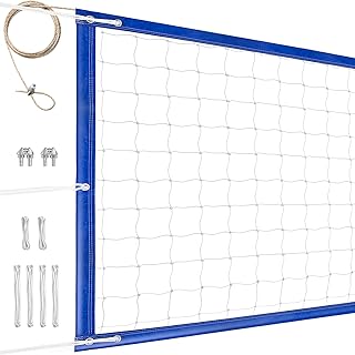 Professional Volleyball Net Outdoor Heavy Duty, All Weather Enhanced, Extended Stainless Steel Cable, Extra Thick Borders, for Backyard Beach Pool Indoor Outdoor- Regulation 32x3FT (Net Only)