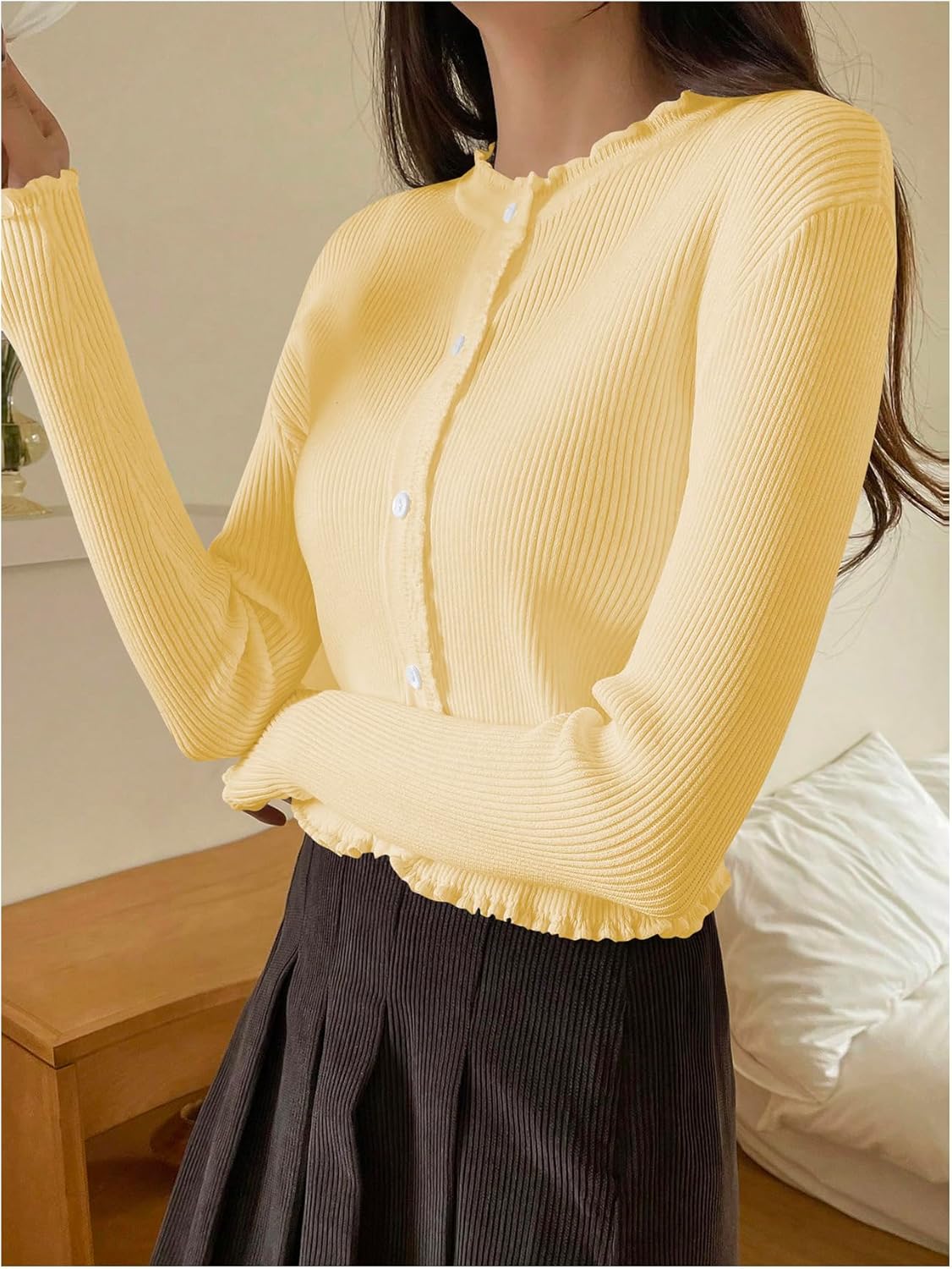 GORGLITTER Women's Lightweight Cardigan Trendy Long Sleeve Open Front Button Down Knit Cropped Cardigan Sweater 2026 - Image 4