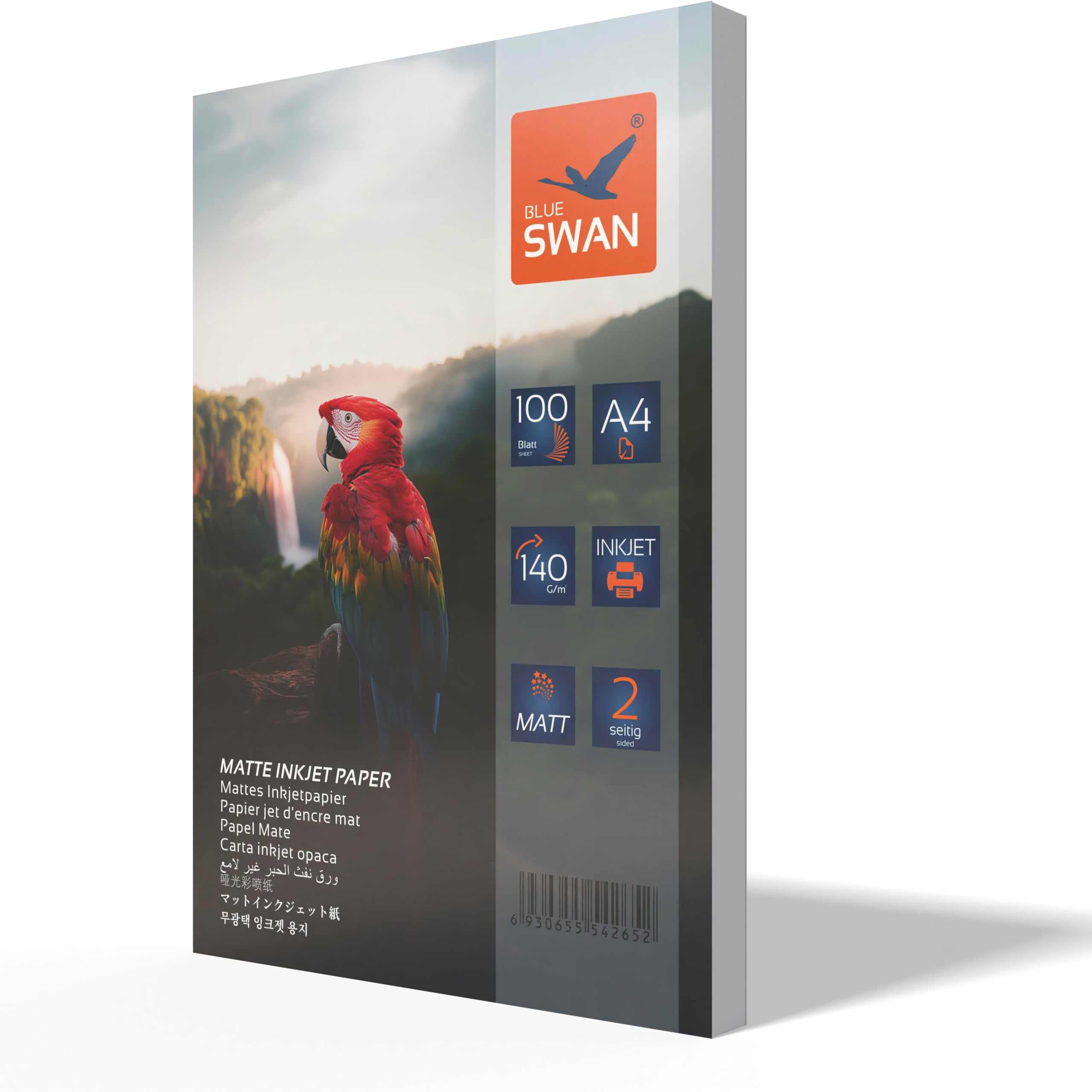 BLUE SWAN Carta Fotografica Opaca A4, 100 Fogli, 140 g/m², Fronte-Retro, Alta Brillantezza dei Colori, Bassa Riflettività, Asciugatura Rapida, Compatibile con Stampanti Inkjet