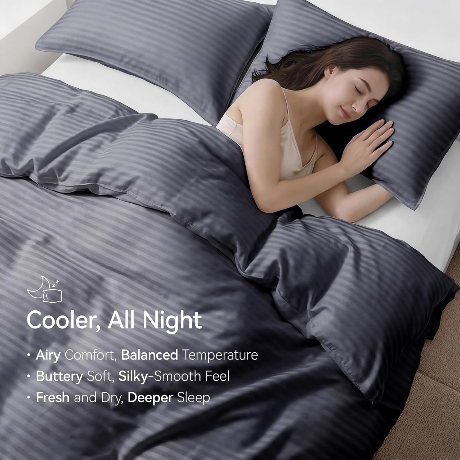 King/Cal King Duvet Cover Set, 3PC, 100% Viscose Derived from Bamboo, Cooling & Breathable, Zipper Closure, 6 Loops, Double Stitching (Jacquard Dark Grey)