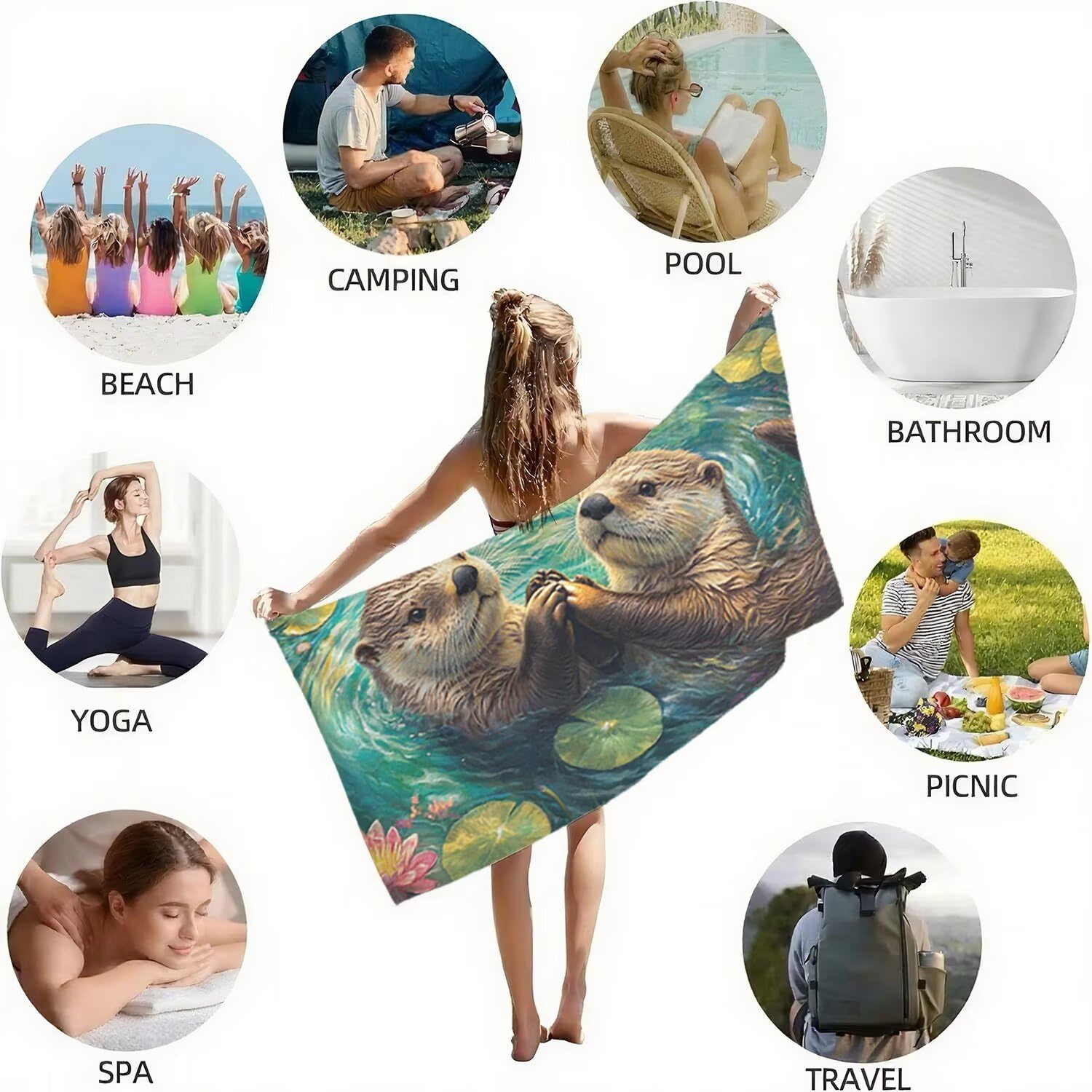 Toalla Playa Grande 150x200 Toalla Playa Microfibra, Ligera Secado Rápido, Sin Arena Portátil Toallas para Viajes, Hombre, Mujer Toallas, para Natación, Camping, Gimnasio (Animal Nutria) p-410