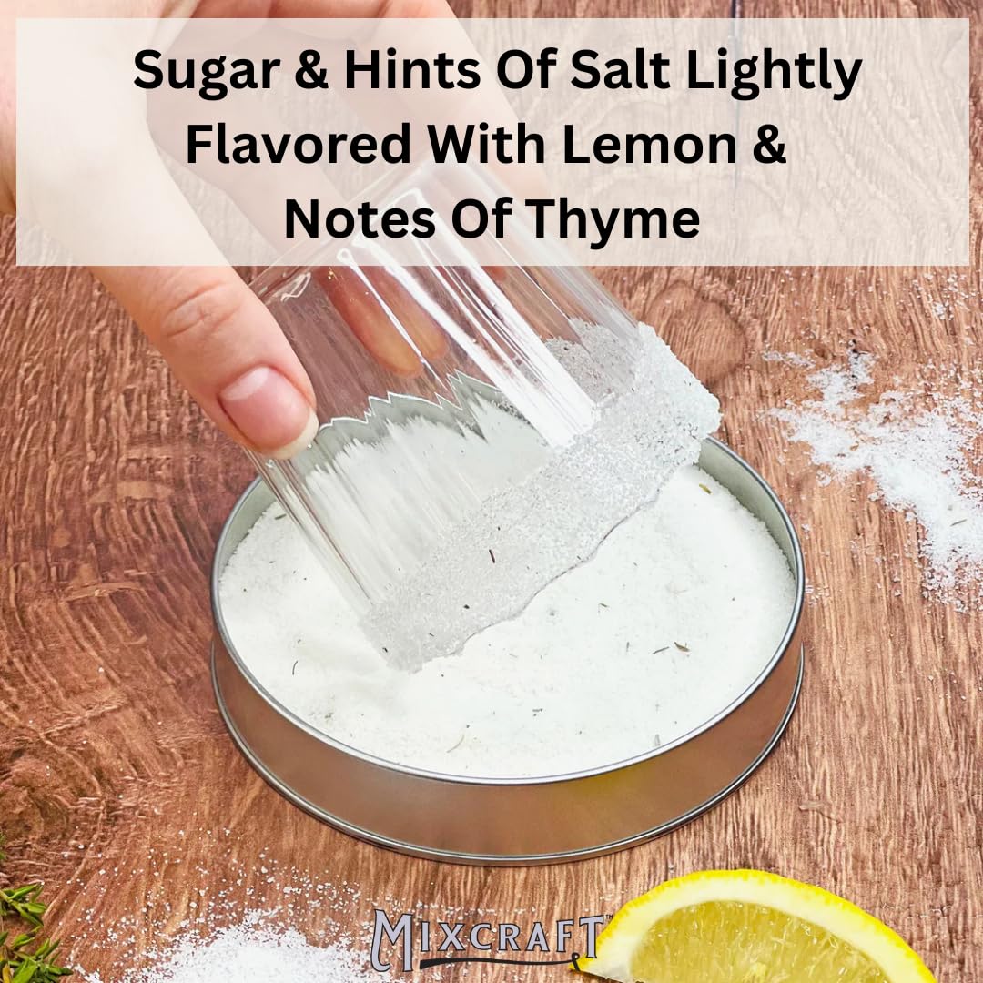 MixCraft Cocktail Crystals, Bar Glass Rimming Salt & Sweet, Sugar Rimmer Mix for Drinks, Citrus Thyme, 4 Ounce Tin