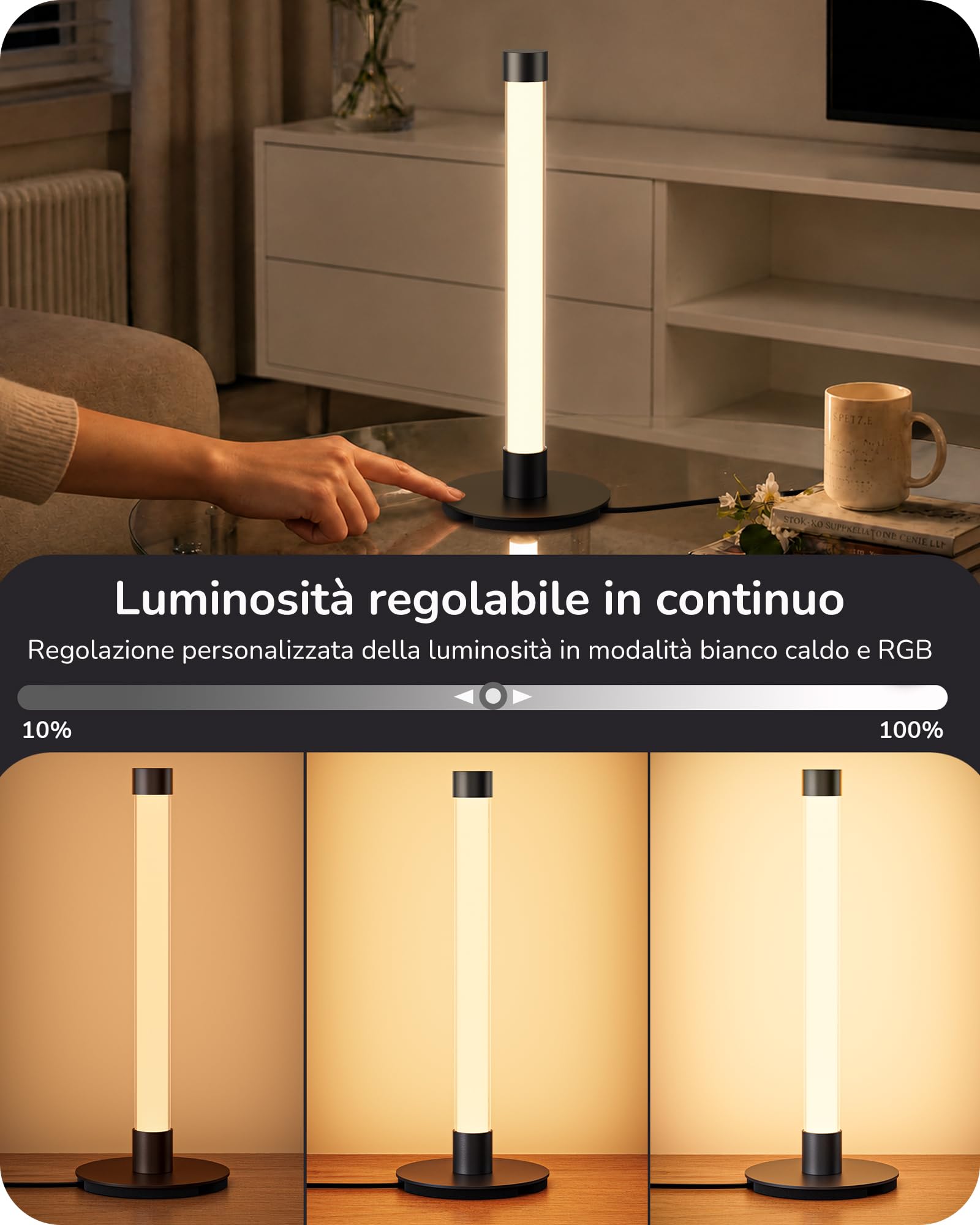 EDISHINE Lampada da Tavolo LED, RGB & Bianco Caldo, Sync Musicale, Nera