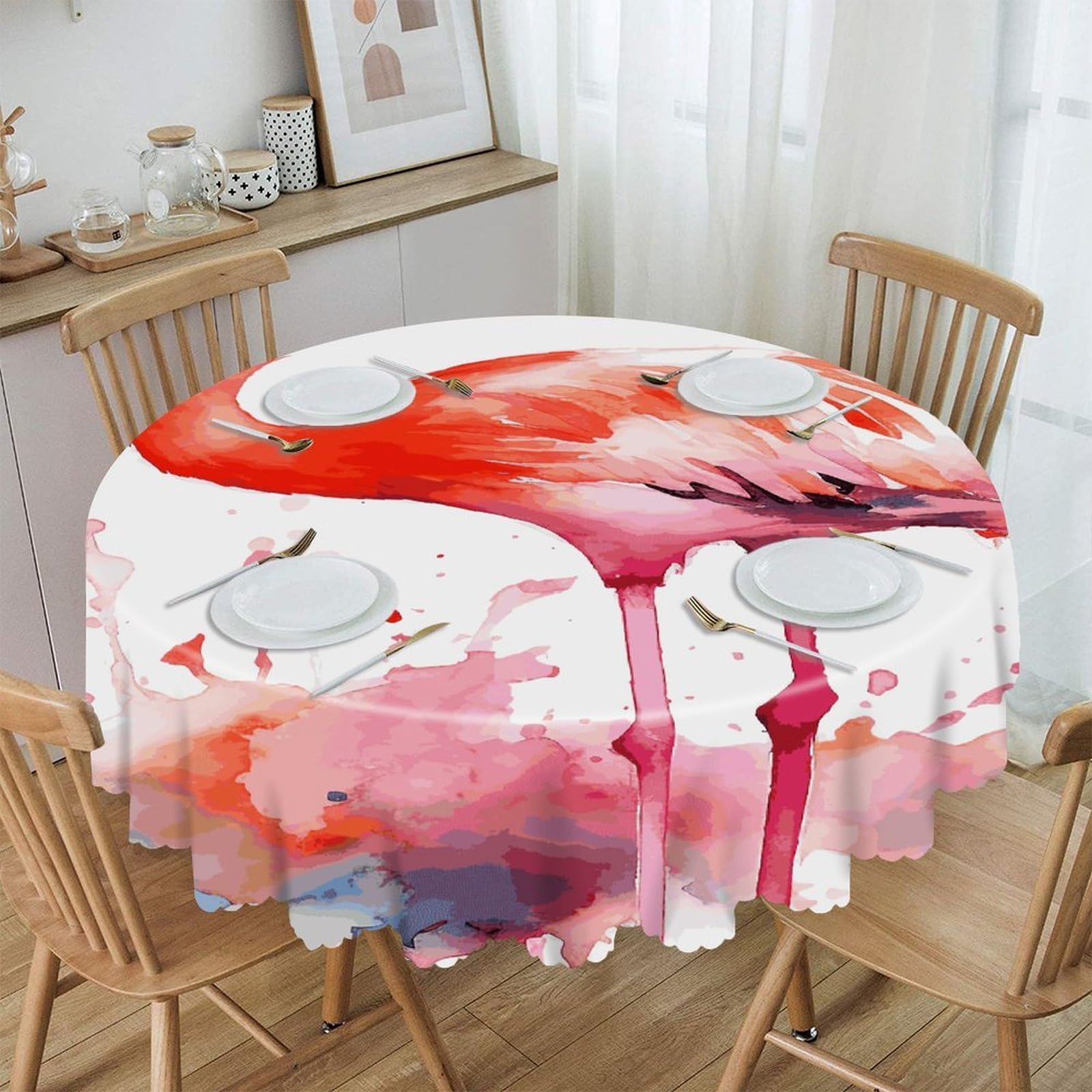 VstaDank Watercolor Flamingos Round Tablecloth 60 Inch Easy to Clean Circle Table Cover Thick Decorative Round Polyester Table Cloth for Dining Kitchen Party Farmhouse Outdoor