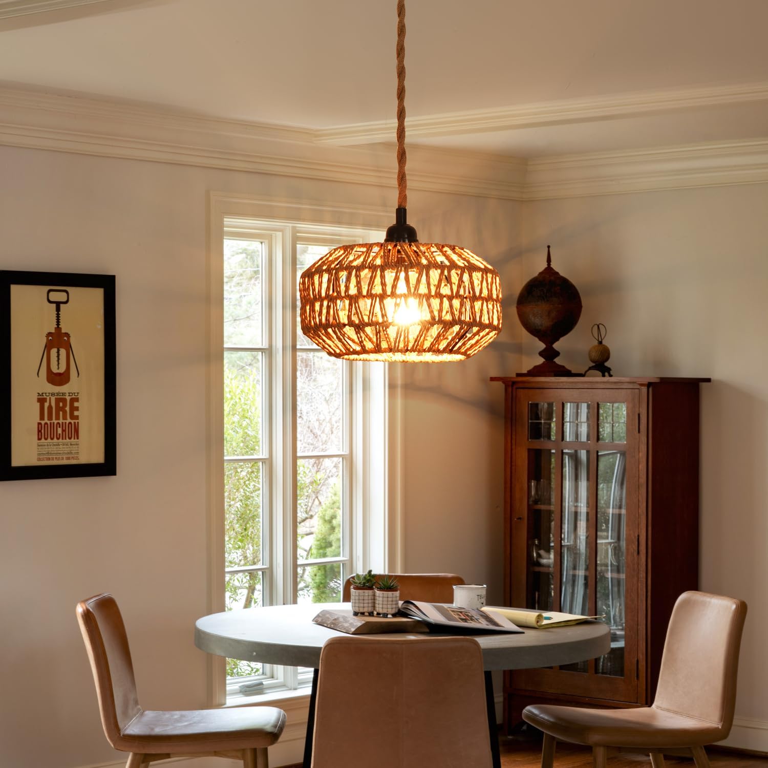 Plug in Pendant Light Rattan Hanging Lamp