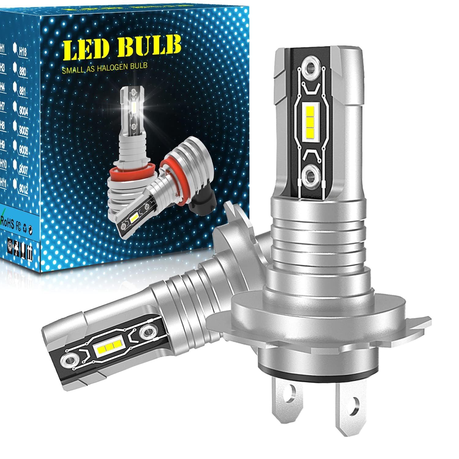 JUTTAUTO H7 LED Headlight Bulbs, 4000 Lumens Super Bright LED Light, 6500K Cool White Fog Light Conversion Kit IP68 Waterproof, Quick Installation Xeon Halogen Replacement, Pack of 2