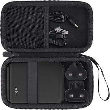 for GL.iNet GL-BE3600/GL-MT3000/GL-AXT1800/GL-SFT1200/TP-Link ROAM 7 BE3600 Portable Travel Router Hard Carrying Case,Compatible with Multiple Power Adapter and Ethernet Cable