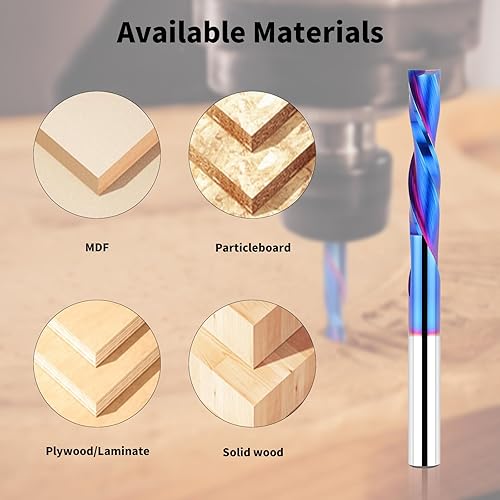 Miniatura 22 de 5 brocas de compresión en espiral de 1/4 pulgadas, longitud de corte de 1-1/4 pulgadas, extralargas de 3 pulgadas, fresadora CNC de carburo de corte