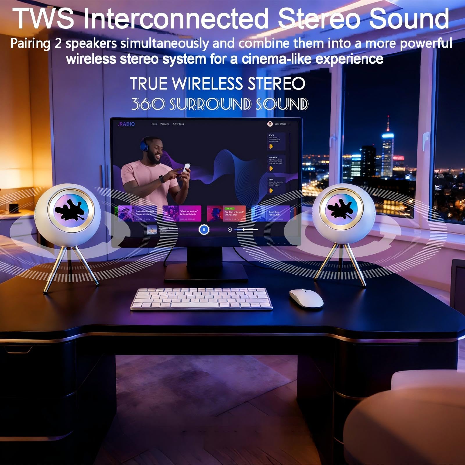 Ferrofluid Altoparlante Bluetooth,visualizzazione audio Ferrofluid Altoparlante Bluetooth con bassi migliorati e alti nitidi,doppio canale stereo,coppia TWS,vibrante luce colorata ambientale (Bianco)