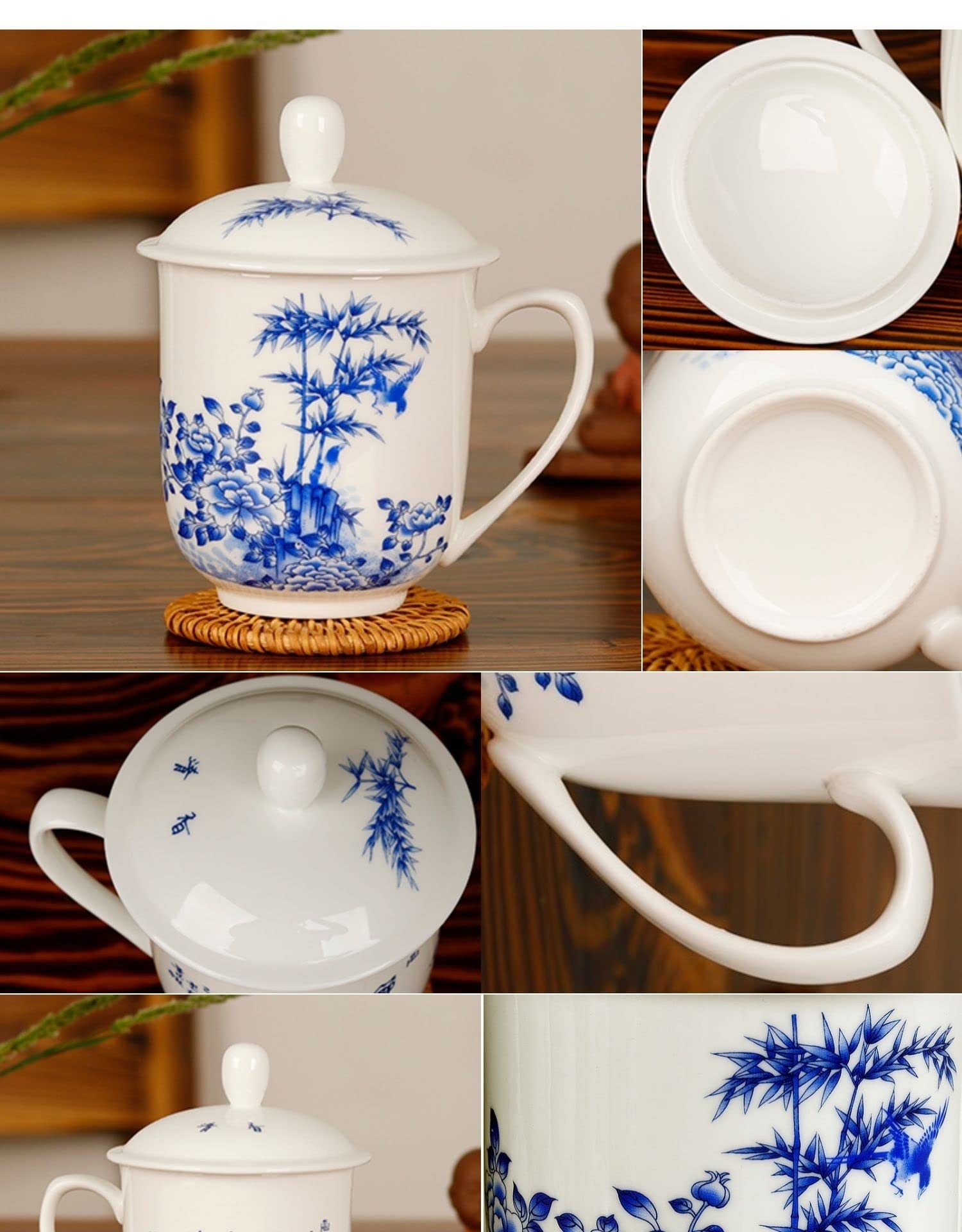 Podróżny kubek do kawy ceramiczny kubek, kwiat i ptak obraz z pokrywką Kubek do kawy, kubek, kubki na gorące kakao, nowość poranny kubek herbata mleko, gorąca czekolada kubki kubek do kawy (kolor: A, rozmiar: 350 ml)