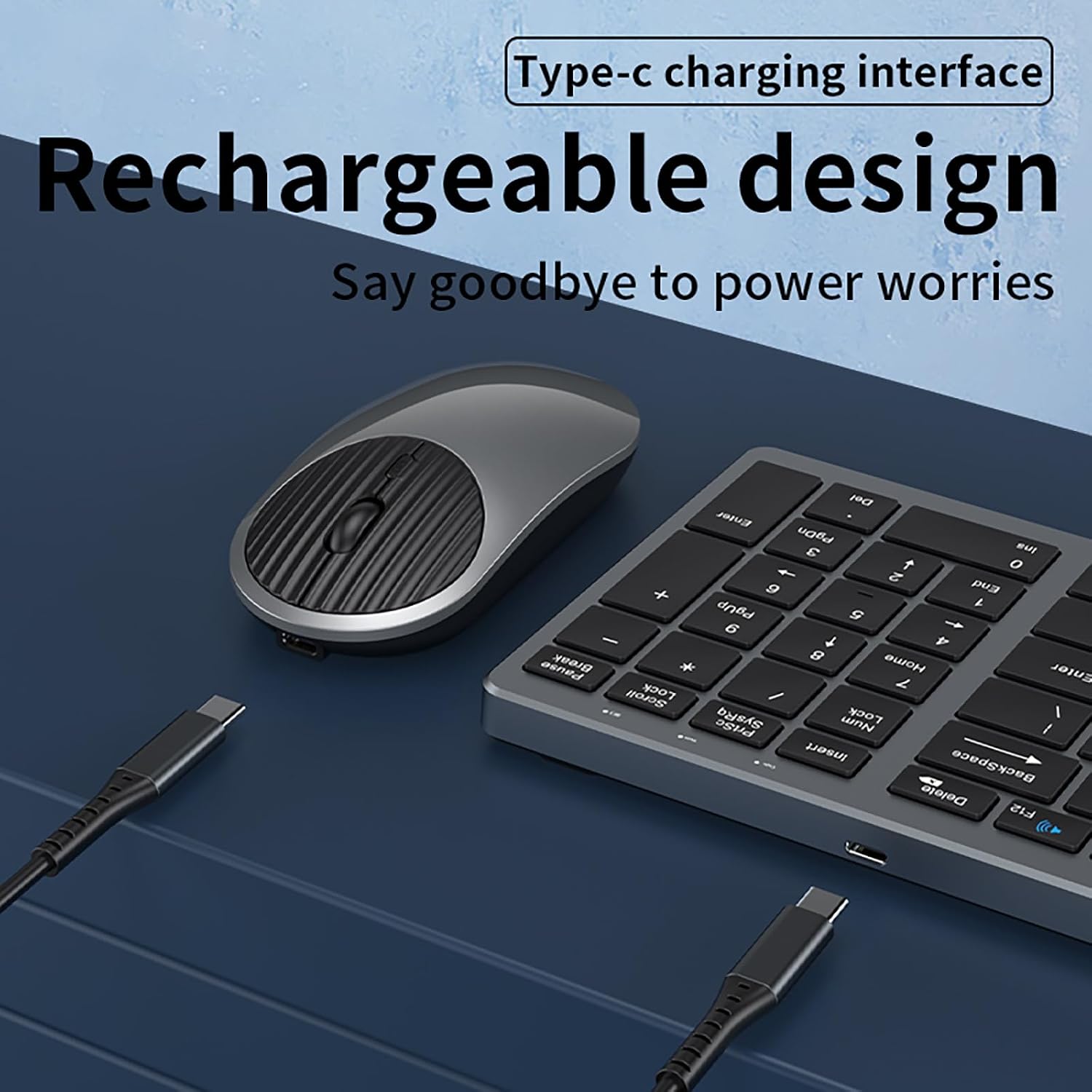Wireless Bluetooth Rechargeable Keyboard and Mouse Combo. Rechargeable Dual-Mode (Bluetooth 5.0 and 3.0 +2.4G) Multi-Device Silent Mouse for Windows, iPad, Tablet, MacOS,iOS,Android (Grayish Black)