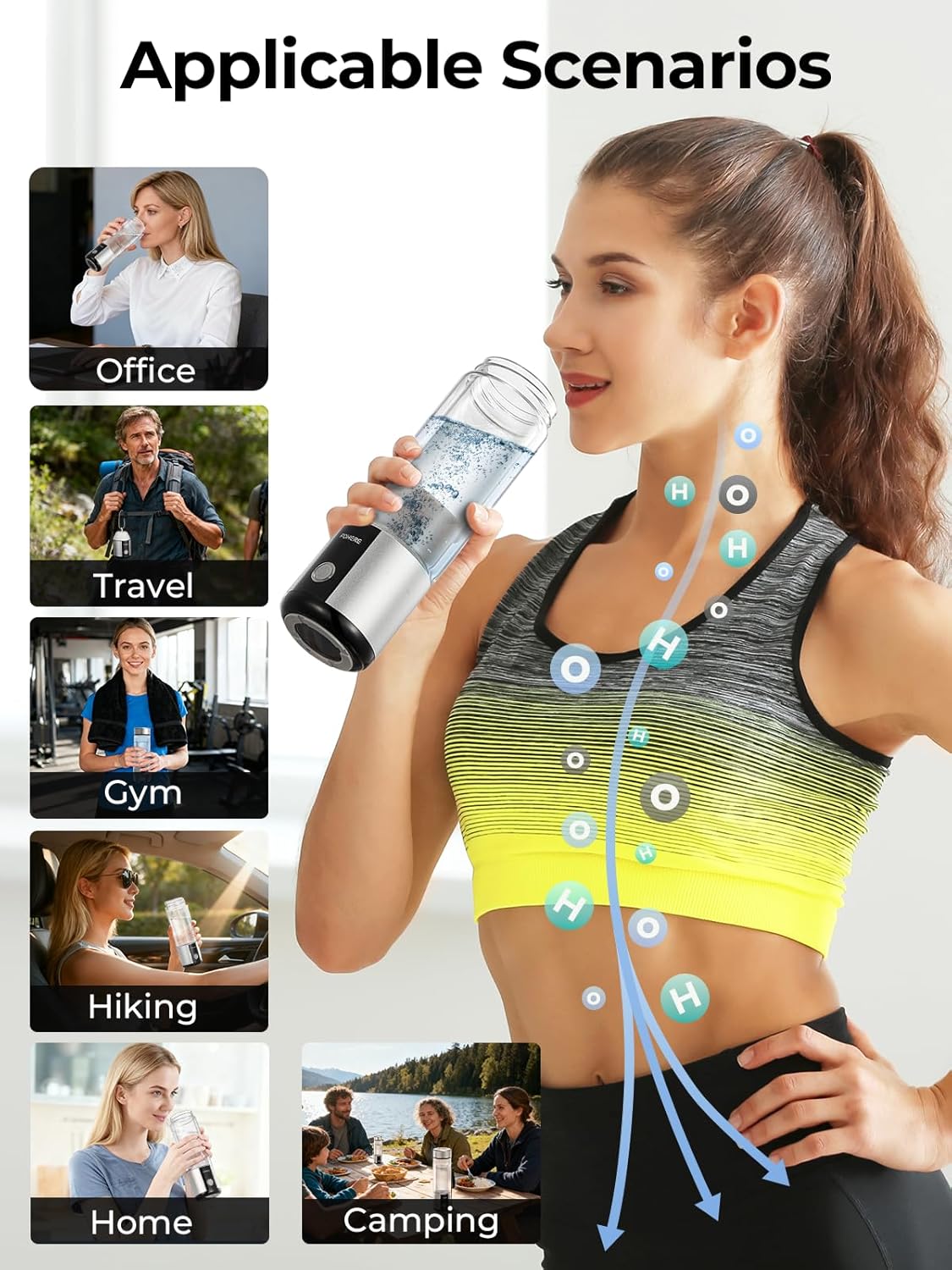 Hydrogen Water Bottle, Up to 6000ppb | Hang & Go Portable Hydrogen Water Bottle Generator with SPE/PEM Technology, Leak-Proof Design for Home, Office, Travel, Hiking, Sports & Outdoor Activities