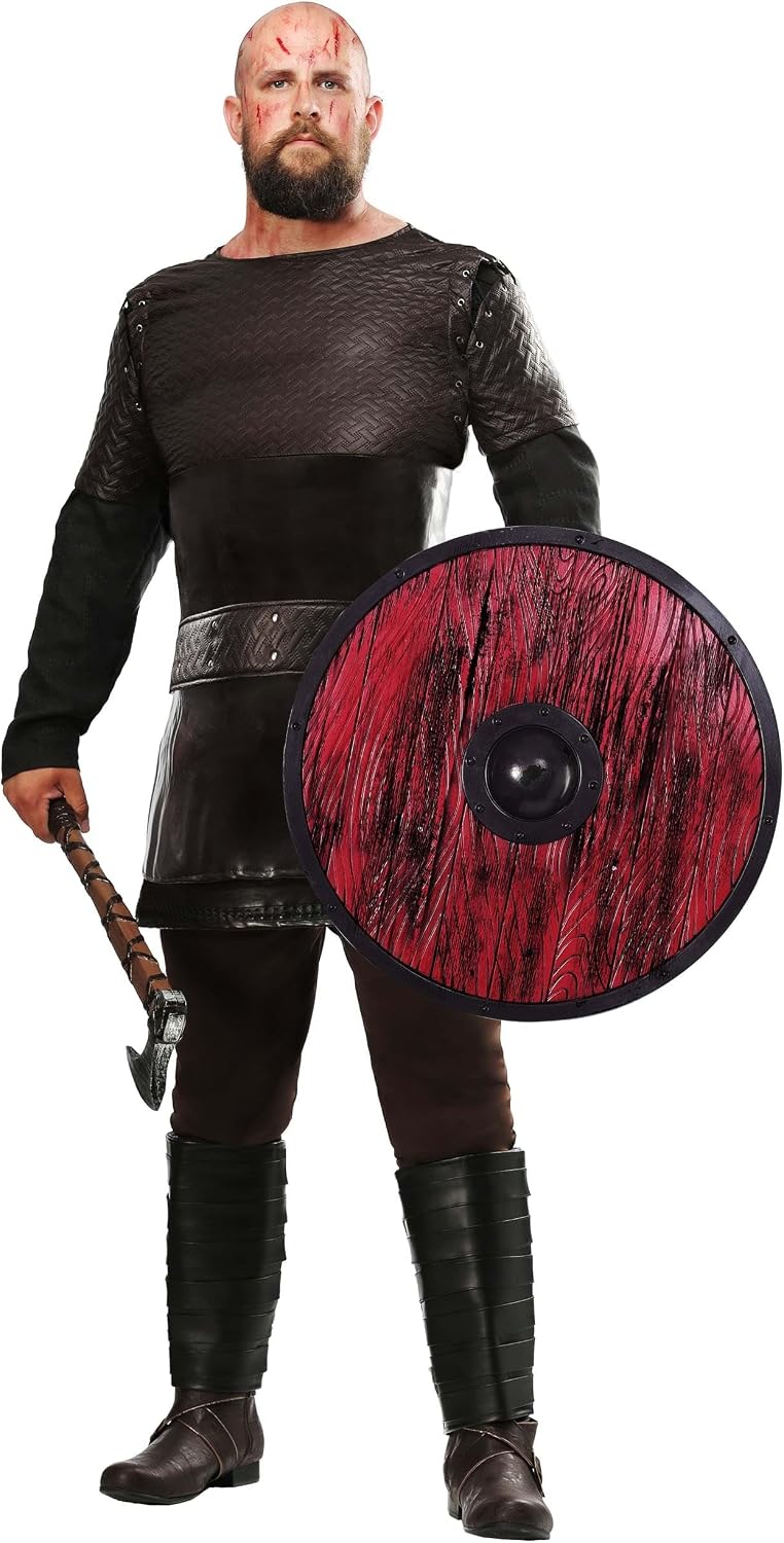 Ragnar Lothbrok Viking Costume For Men | Tunic With Embossed Faux Leather Pieces Plus Pants, Boot Tops, And Belt