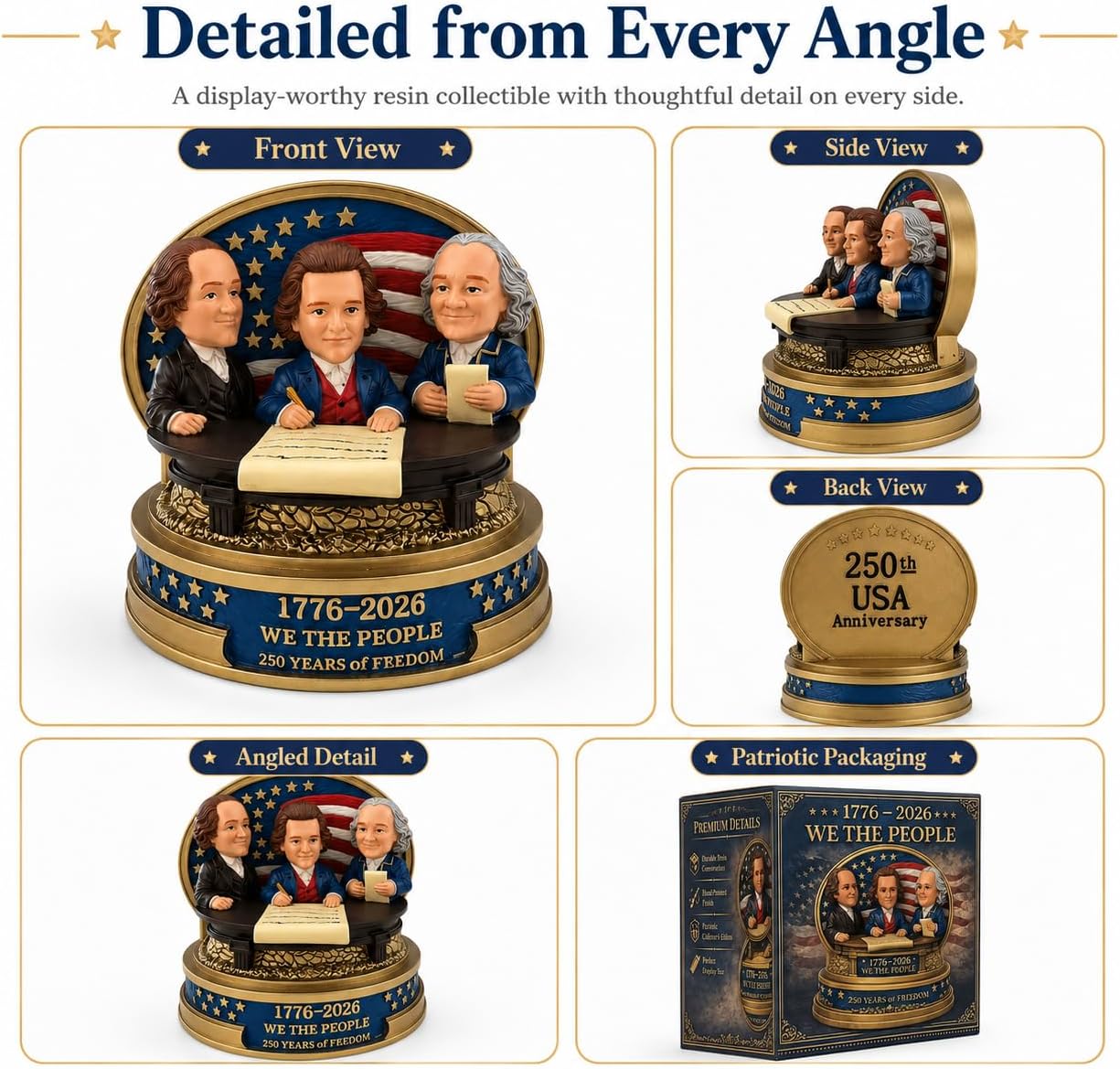250th Anniversary USA 3D Resin Collectible Figurine, 1776-2026 Founding Fathers Signing Statue, We The People Patriotic Display Keepsake, American History Souvenir Desk Decor for Home Office Shelf