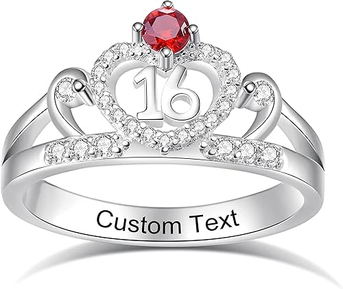 Dulces 16 regalos para niñas, decoraciones de cumpleaños de dieciséis y 16, anillo de joyería de regalo para hija, anillos de piedra natal para