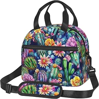 Plant Cactus Reusable Insulated Lunch Box Waterproof Lunch Bag with Detachable and Adjustable Shoulder Strap for Office Picnic or Travel