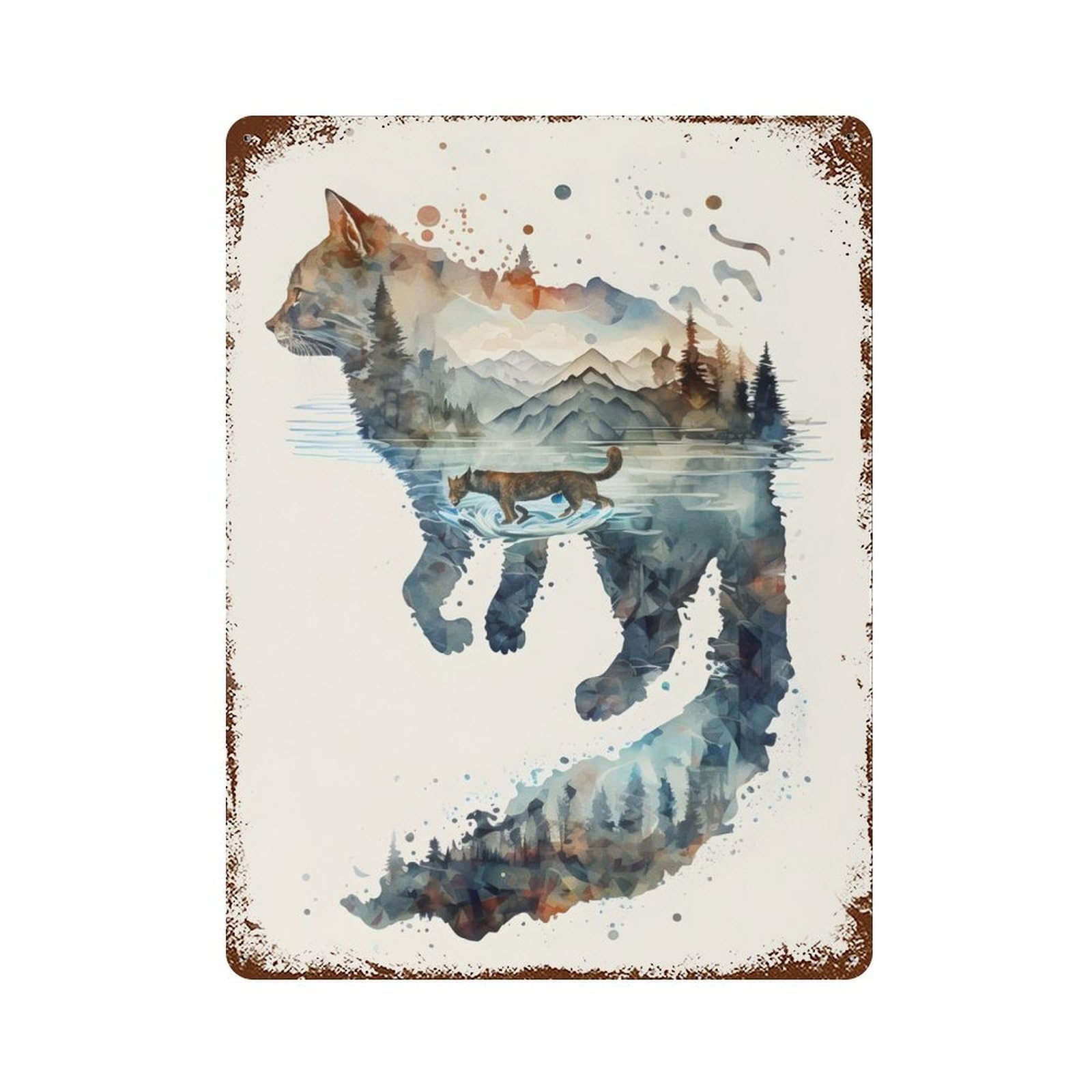 Rust Effect Cat Weathered Tin Sign 15.7"x11.8", Retro Wall Decor for Garage, Bar And Workshop Decor