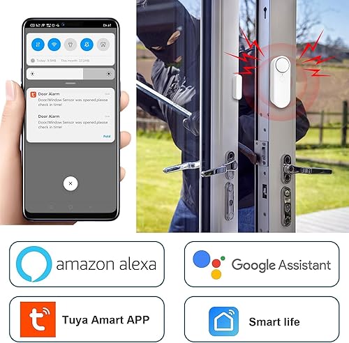 Miniatura 6 de ChunHee Sensor de puerta WiFi, sensor de ventana de puerta, detector de alarmas en tiempo real con Alexa, Google Assistant, no requiere