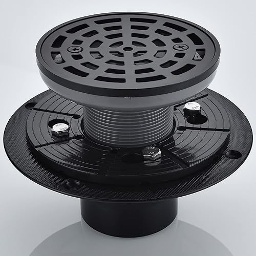 Miniatura 2 de RANDOM Desagüe redondo de suelo de ducha negro mate de 4 pulgadas con kit de brida de base ajustable, rejilla de inserción de azulejos, cubierta