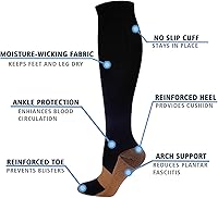 Vista 6 de Double Couple 7 pares de calcetines de compresión de cobre para hombres y mujeres 20-30 mmHg medias altas hasta la rodilla