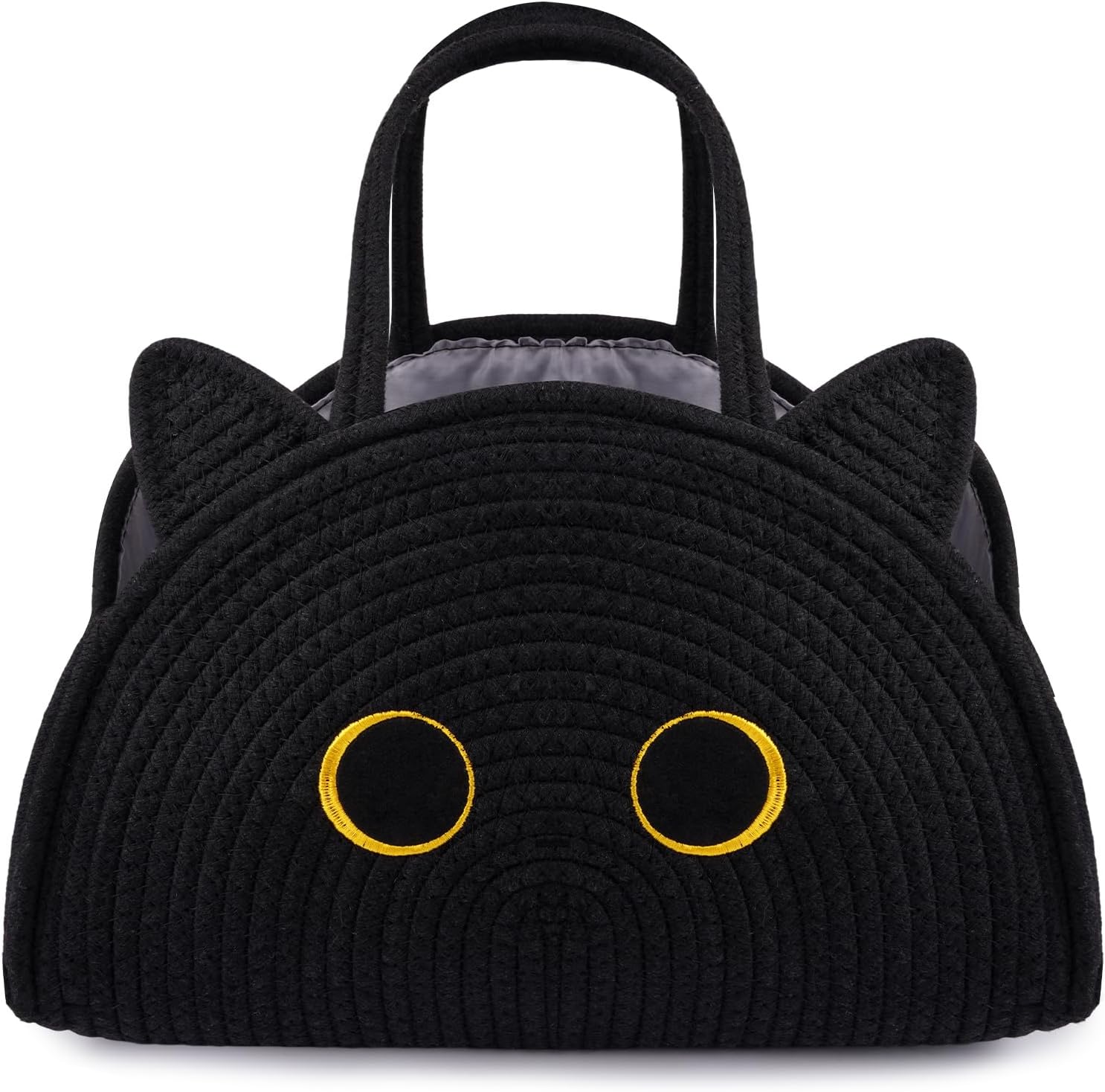 Black Cat Baby Diaper Caddy Organizer, Cute Cat Woven Cotton Rope Basket for Nursery, Portable Caddy Empty Gift Basket, Large Bag Baby Shower Towels Wipes for Newborn Essentials Storage Bins