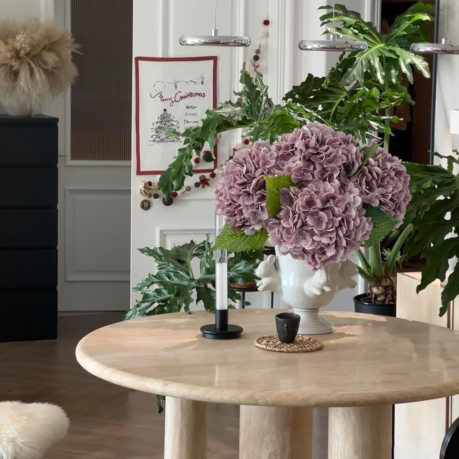 YalzoneMet 3 Pcs Vintage Mauve Hydrangea Artificial Flowers Gray Purple 21'' Real Touch Latex Hydrangea Faux Flowers for Party Home Kitchen Bedroom Tables Centerpieces Fall Decor - Image 9