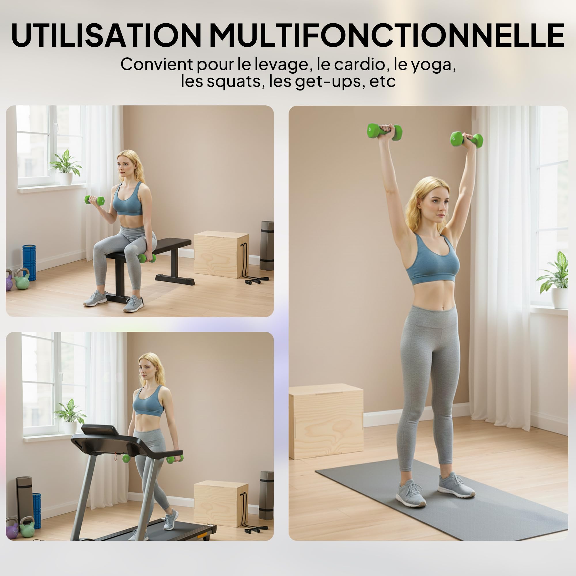 HOMCOM Ensemble d'Haltères Hexagonaux Total 20 kg Lot de 8 Multicolore | Haltères Courts de Gym 1 kg - 4 kg, Revêtement en Polyuréthane, pour la Maison, en Acier