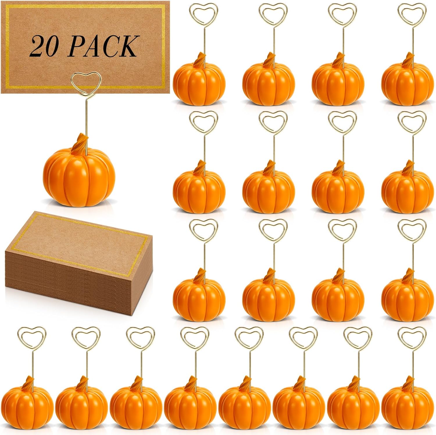 40 Pcs Thanksgiving Pumpkin Decorations Pumpkin Place Card Holders with Fall Cards for Table Setting Wedding Table Decor Mini Pumpkins Tables Number Holder (Gold)