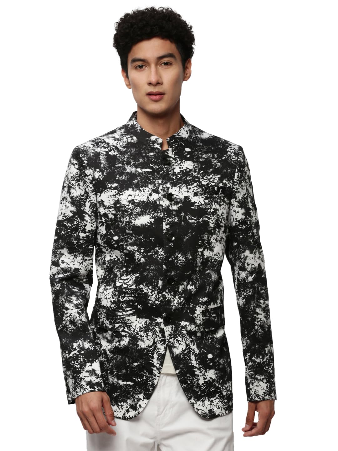 showoffff Men Printed Bandhgala Party Blazer | Mandarin Collar Full Sleeves Cotton Blazer's for Mens | Slim Fit Regular Length Blazers for Men's-picture-17