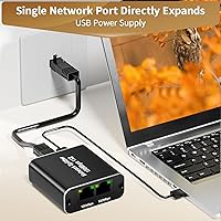 Vista 6 de Divisor Ethernet CAT 6 1 a 2 100 Mbps, BolAAzuL RJ45/Divisor de red (1 en 2 salidas) de alta velocidad 1x2 con cable de alimentación USB de 2.6