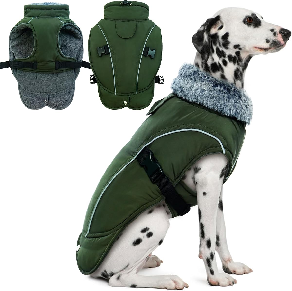 DENTRUN Abrigo cálido de invierno para perros, chaqueta polar reflectante de cuello alto fácil de poner