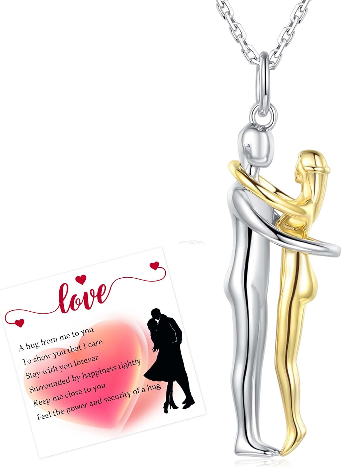 925 Sterling Silver Couple Hug Necklace for Her Hugging Pendant Couple Necklace Jewelry Gifts for Women