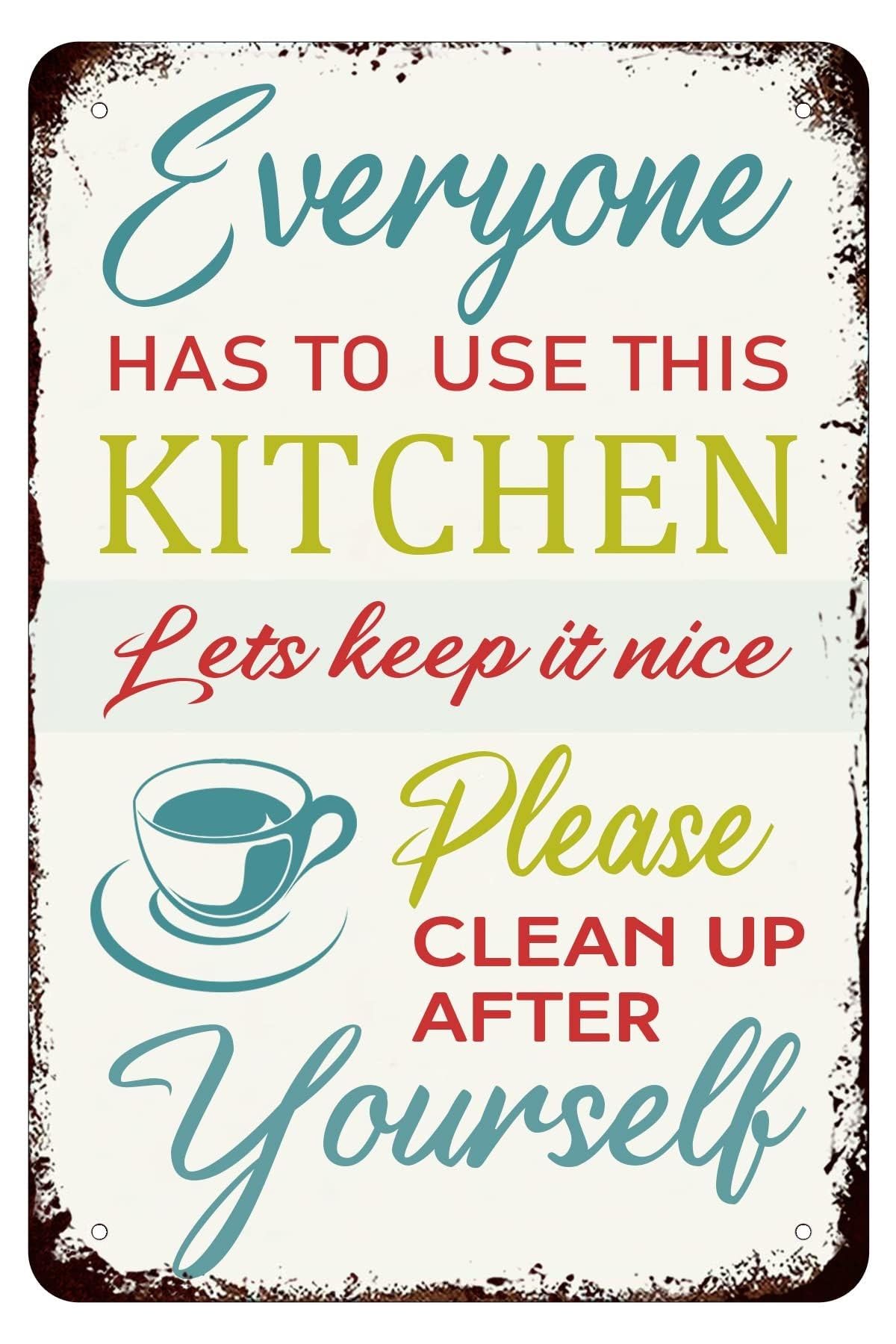 EKFBQBGW Clean Kitchen Reminder Metal Sign Funny Tin Plaque Wall-Art With Motivational Saying For Home Restaurant Cafe Decor 8x12 Inch
