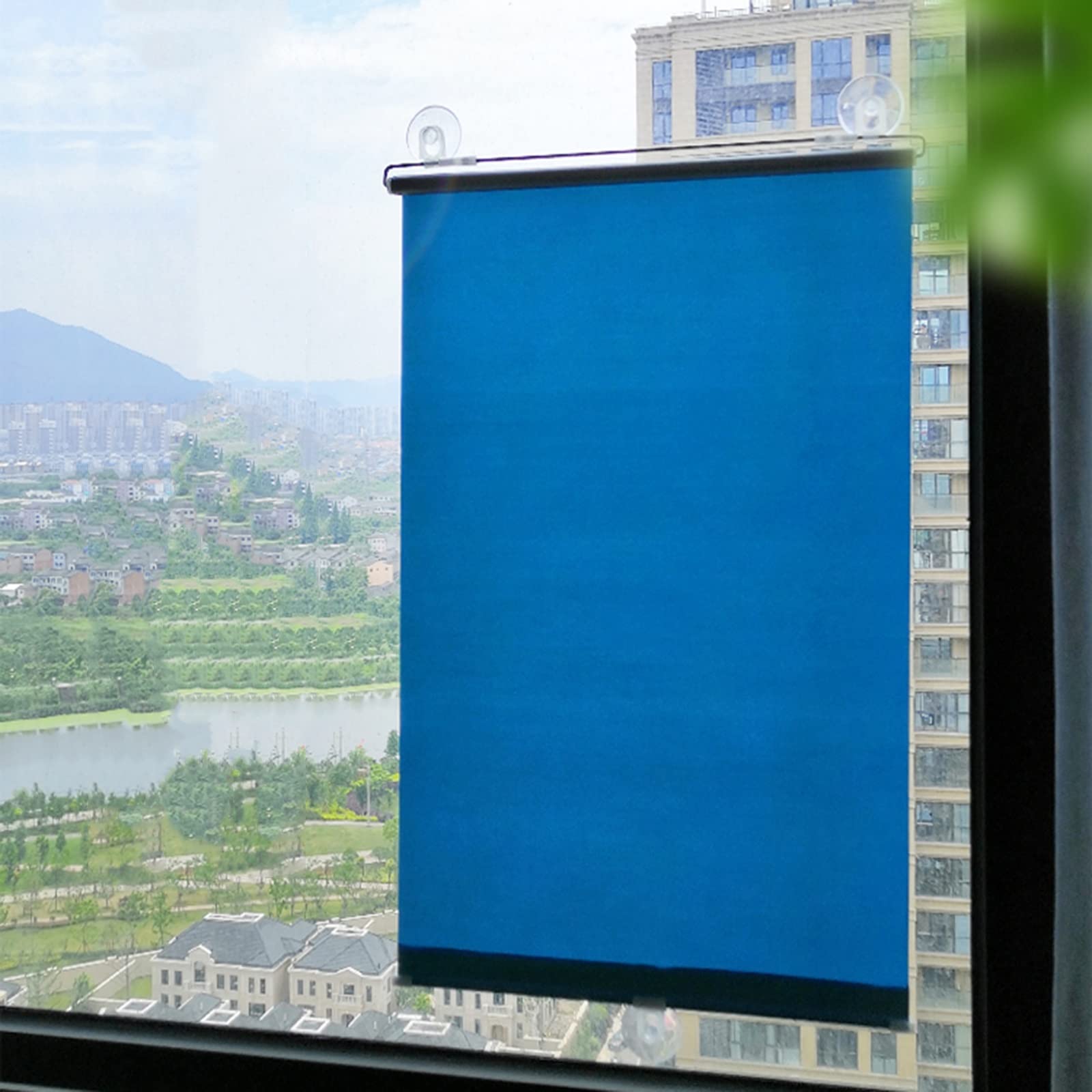 LFFH Sunscreen Sunshade, Waterproof Polyester Fabric No Punch Suction Cup Window Shades Blackout Blinds Easy Install For Home (Color : Light blue, Size : 50x125cm)