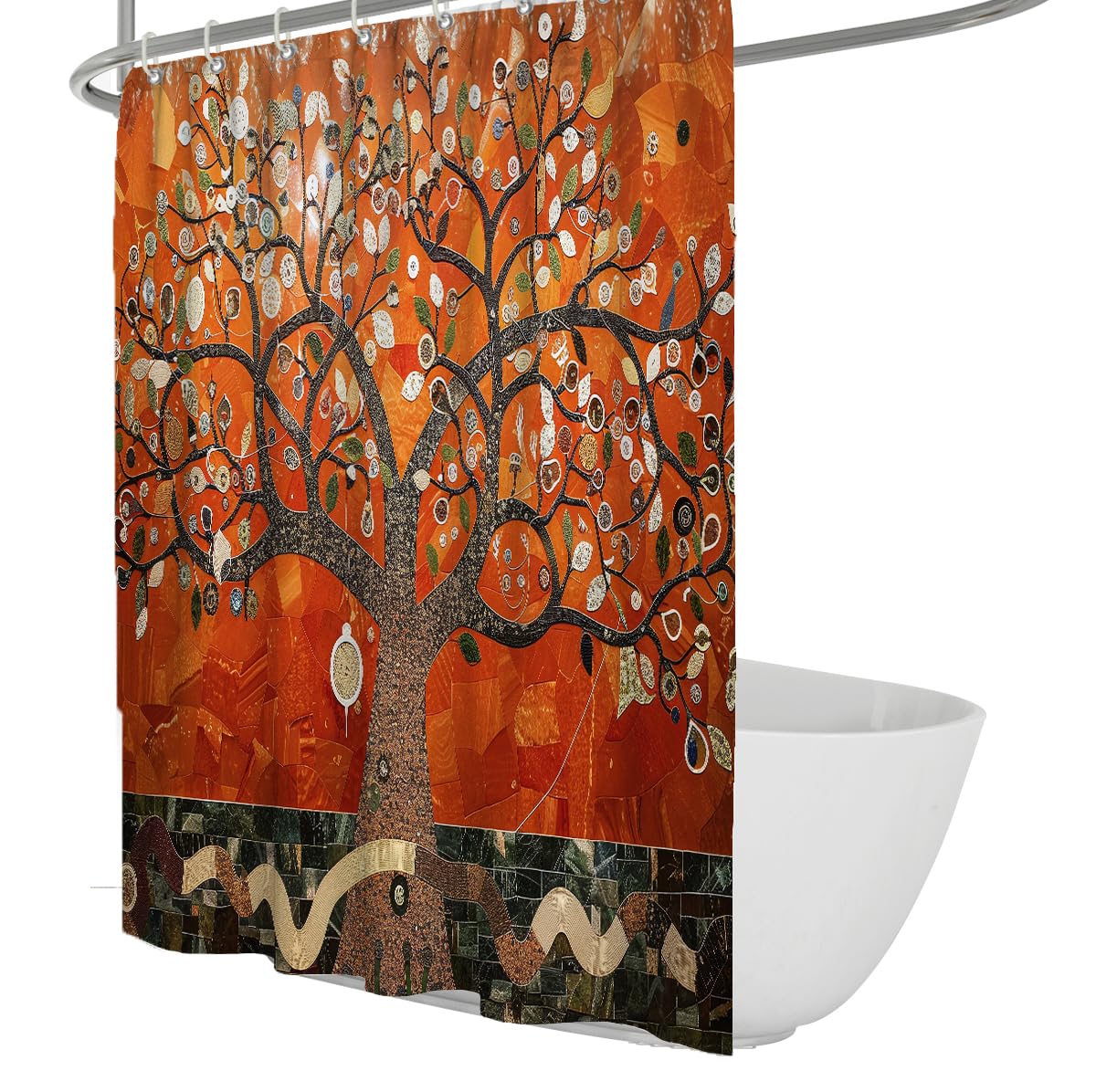 Classic Art Tree of Life Shower Curtain Set Boho Abstract Bath Curtain Stalls Decor Modern Rustic Artwork Waterproof Shower Curtain Red 180x180