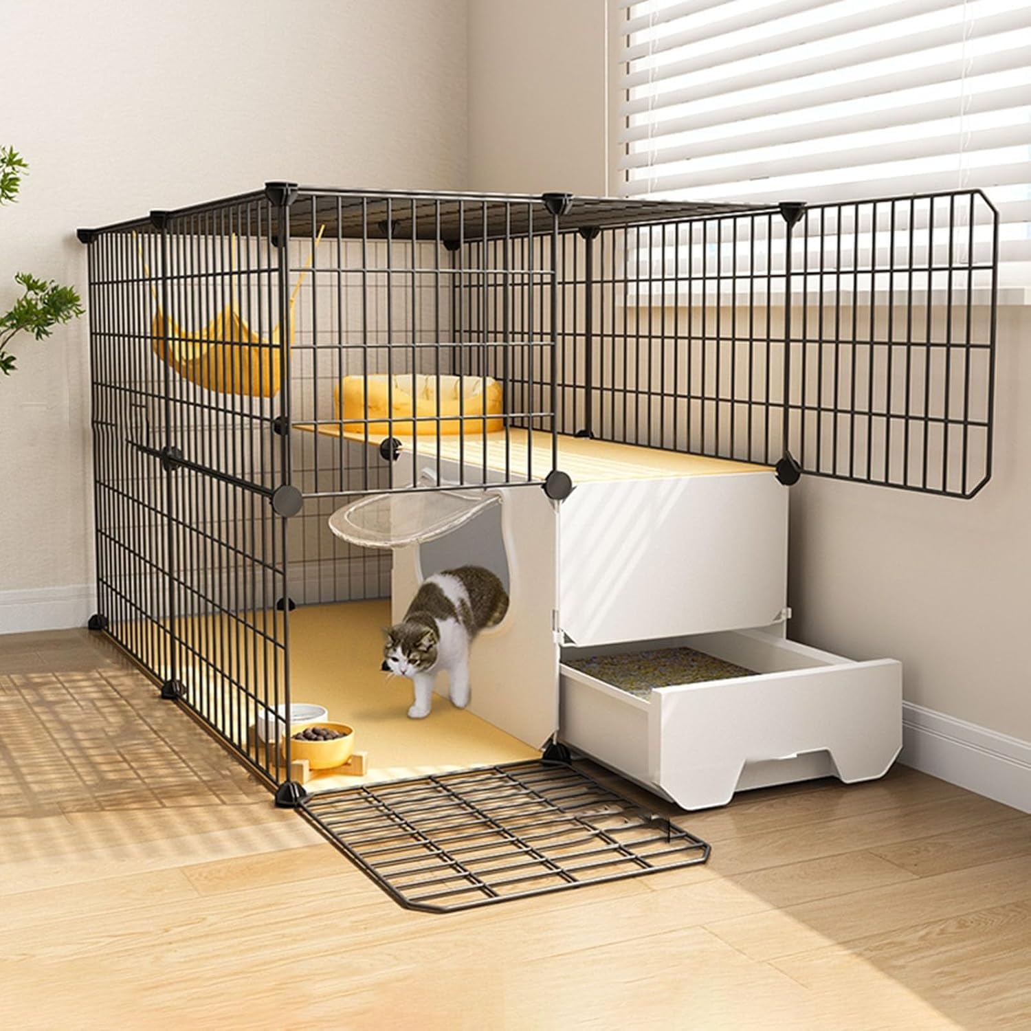 Cage pour chat transparente avec bac à litière intégré pour un entretien facile