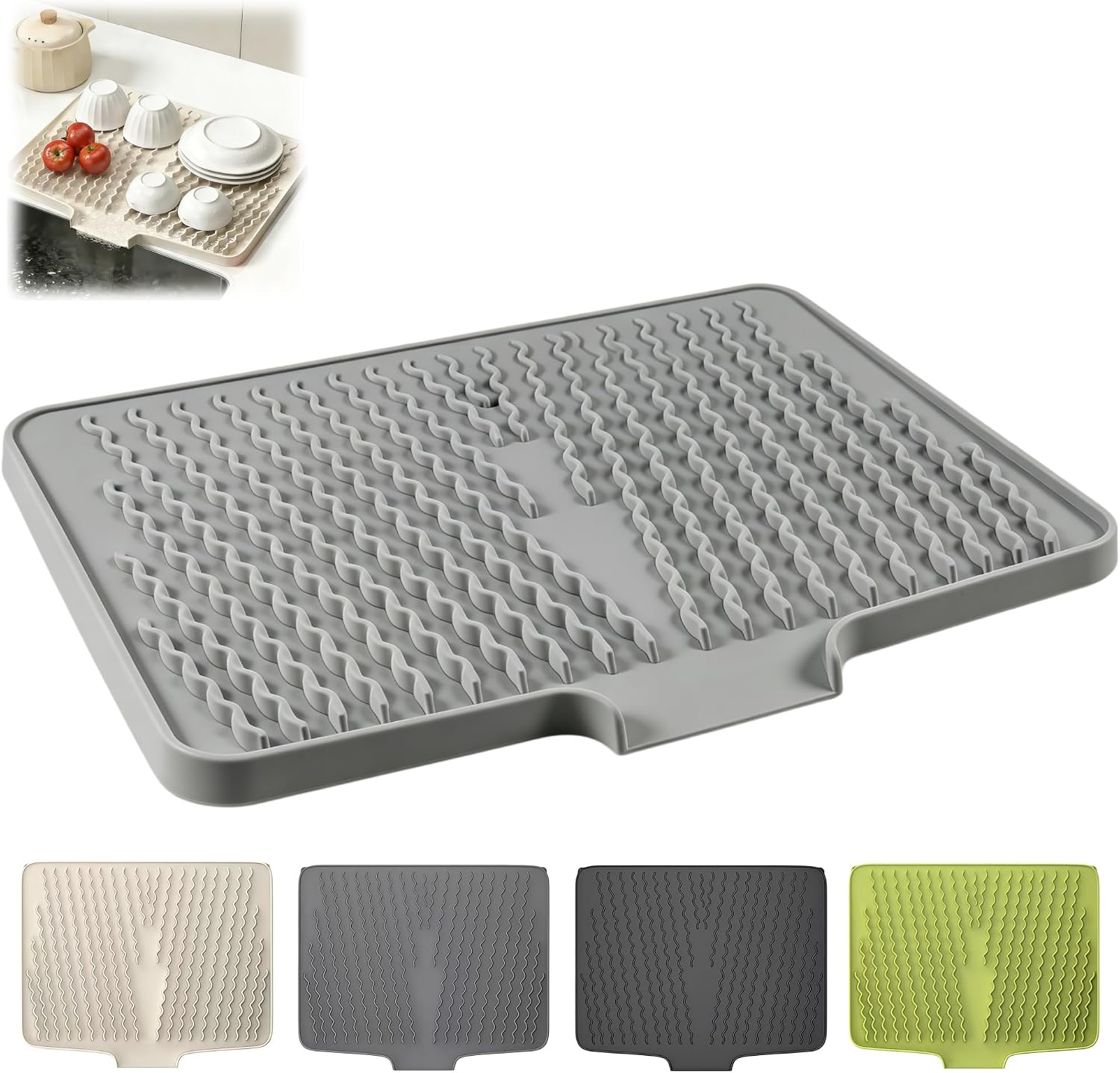 Silicone Dish Drainer Mat for Kitchen Counter,16MM Thick Heat Resistant Dish Drying Rack,Non-Slip Dish Drying Mat for Sink,Refrigerator or Drawer liner.