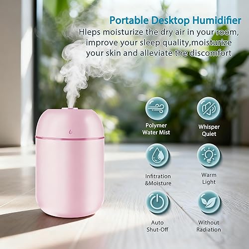 Miniatura 3 de 3 humidificadores pequeños de niebla fría de 10.1 onzas líquidas para dormitorio interior, mini humidificador de aire personal fácil de limpiar para