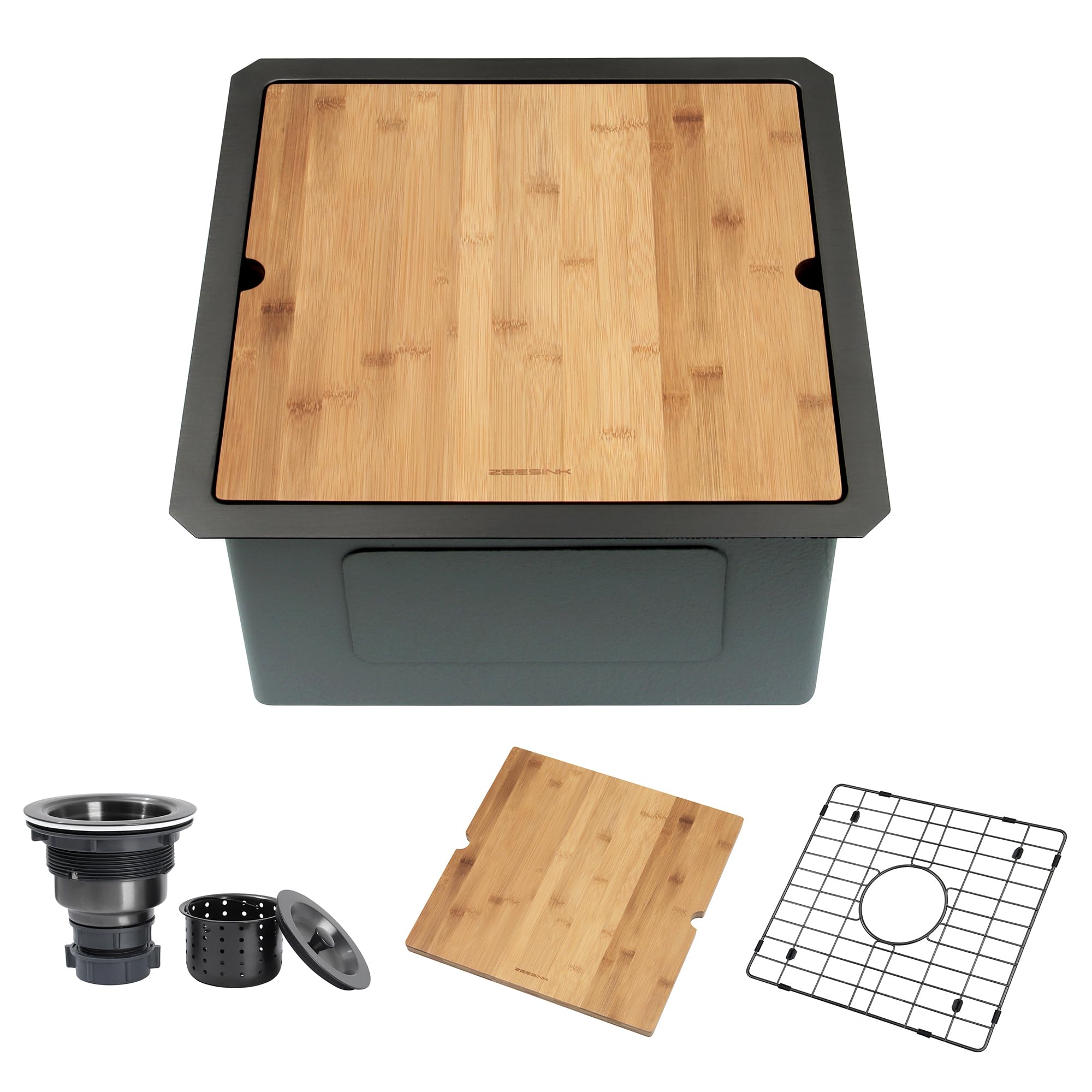Zeesink Black Bar Sink,Undermount Bar Sink 17" X 17",Stainless Steel Bar & Prep Sinks,Small Black Sinks with Workstation