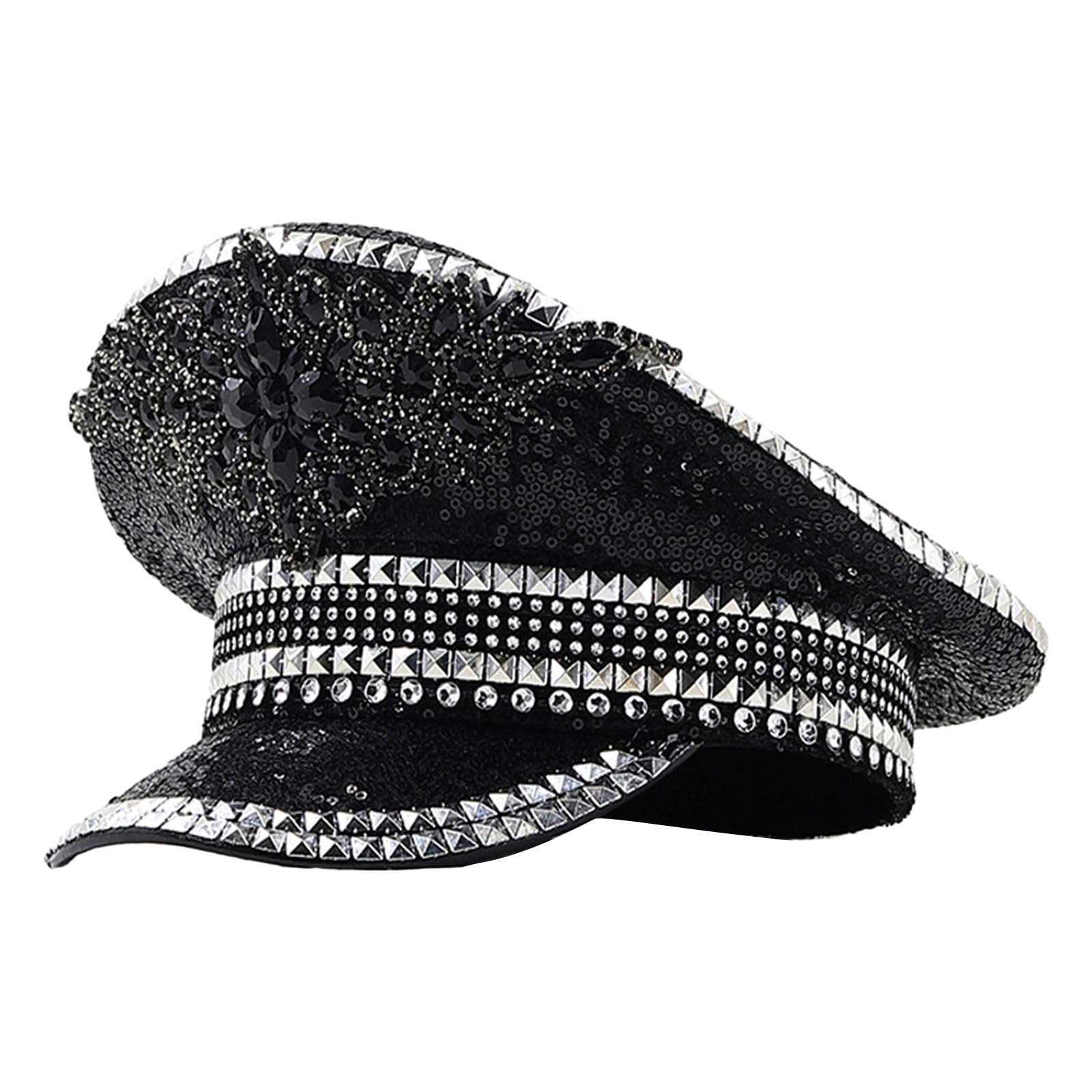 Cappello con Paillettes Strass per Cappello da Sergente da Sposa da Donna Cappello da Capitano per Feste di Compleanno alla Moda per Night Club