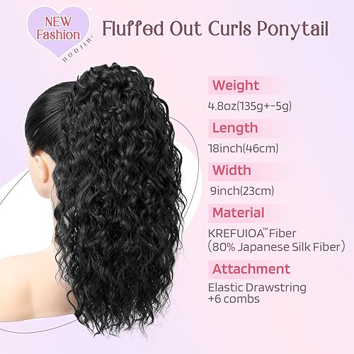 Miniatura 2 de HOOJIH Extensión de cola de caballo para mujeres negras, extensiones de cabello rizado ondulado con cordón, extensiones de cola de caballo falsas