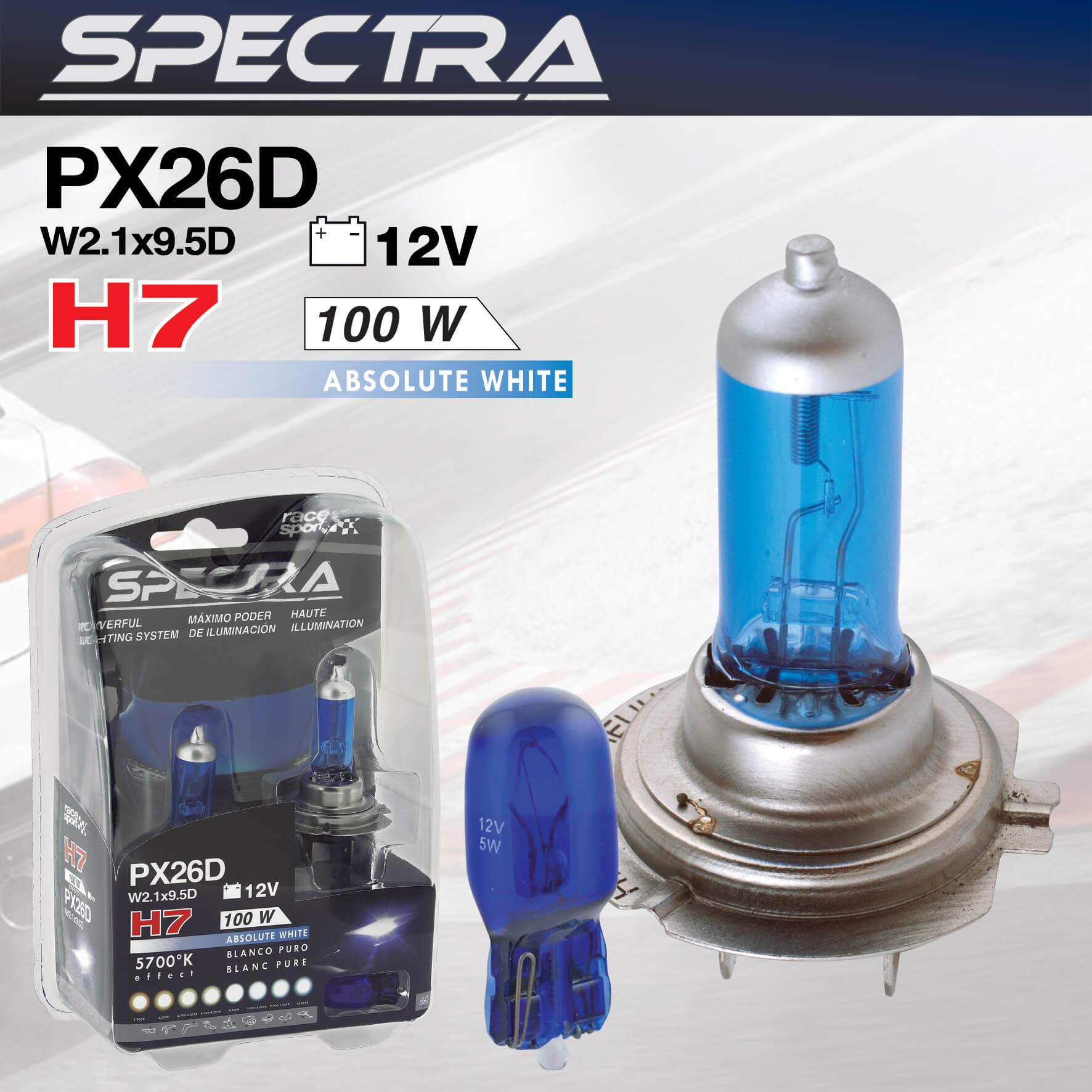Sumex SPCTRA7 Spectra H7 żarówki 100 W X 2 Plus T10 Klin X 2 Niebieskie. 6000 K