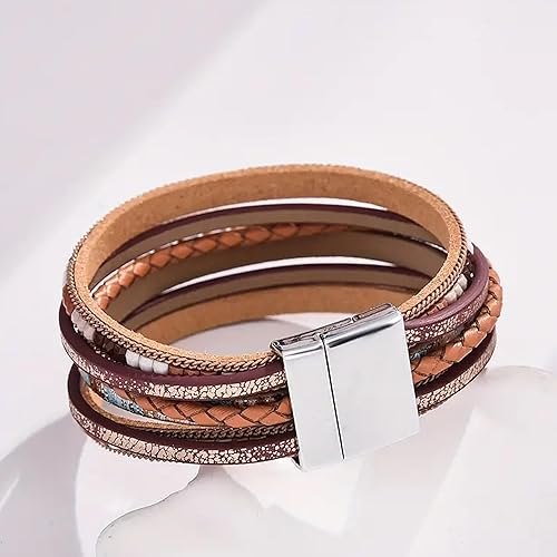 Miniatura 7 de Long tiantian Pulseras de cuero para mujer, pulseras bohemias, pulseras de cuero para mujer, pulseras apilables de varias capas, joyería occidental