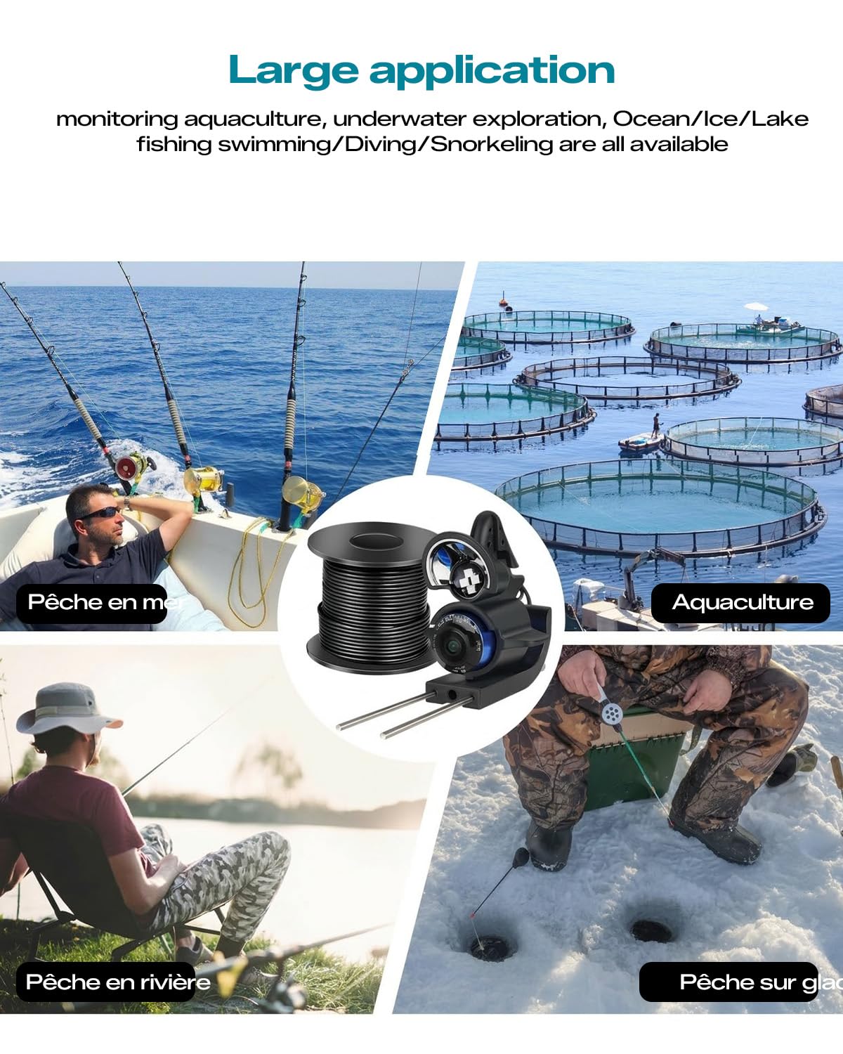 FourQ Sondeur Vidéo Pêche sous-Marine, Écran HD 4,3", Grand Angle 220°, Caméra Vision Nocturne IR, Câble Étanche 30m, 5000mAh, Idéal Pêche sur Glace, Lac, Bateau, Kayak