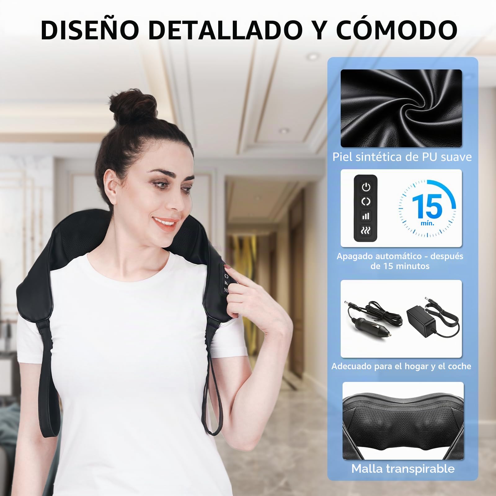 TISSCARE Masajeador de Cuello y Espalda con Calor, Cinturón Ajustable para Masaje Manos Libres, Masajeador Shiatsu 3D para Hombros, 20 Nodos, para Piernas Lumbar, Casa Oficial Coche